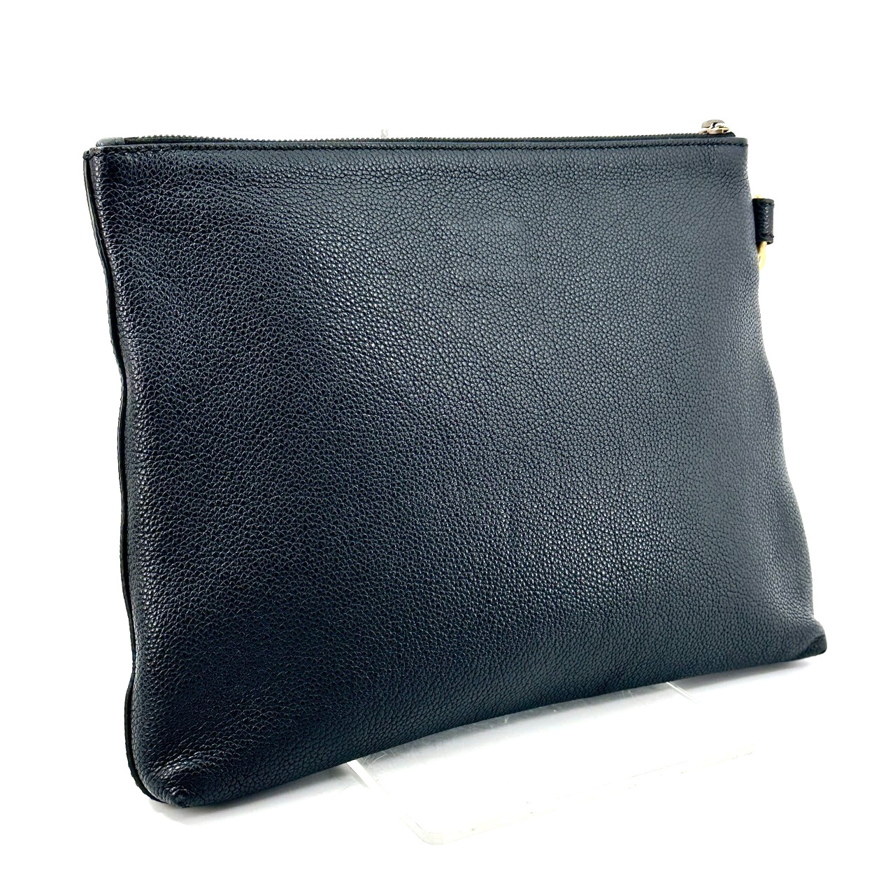 Gucci Logo Print Clutch Bag Second Bag Sherry Line Leather Black Authentic