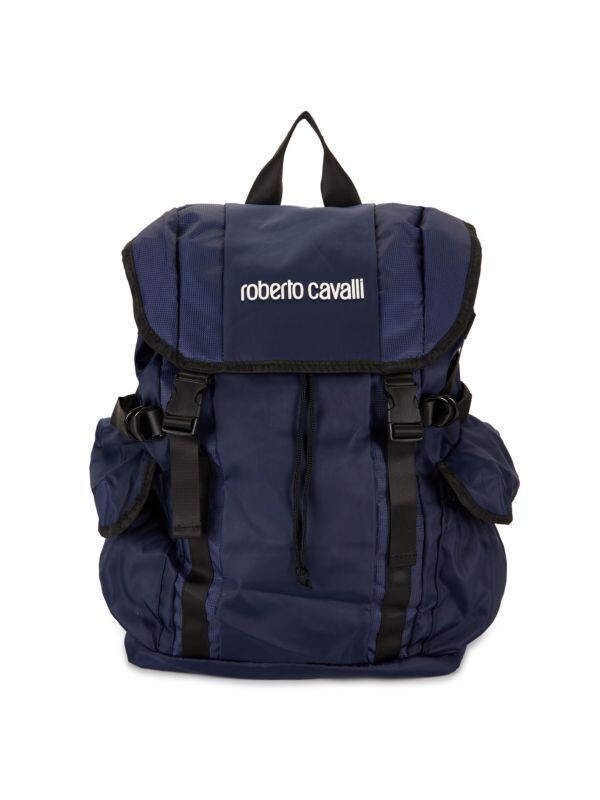 $350 NWT Roberto Cavalli Logo Utility Backpack Navy Blue 18″W x 17″H x 5″D