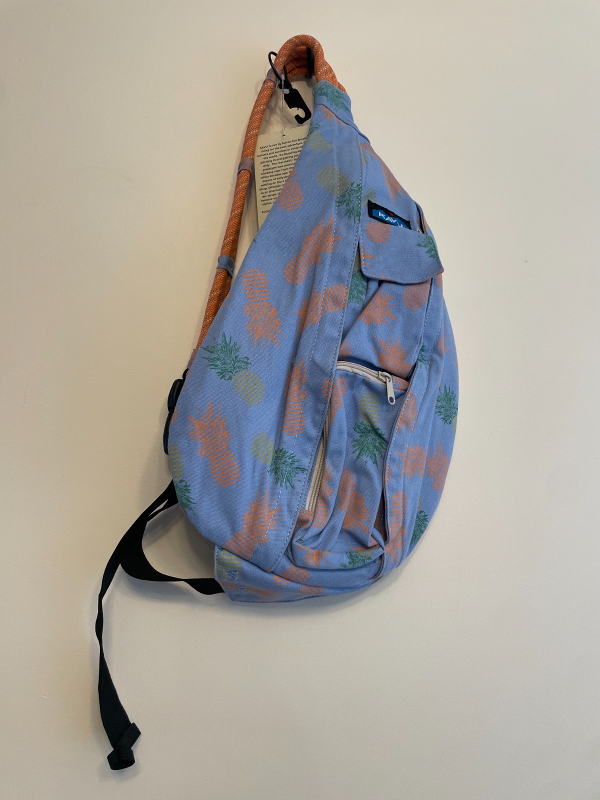 Kavu Mini Rope Bag Canvas Sling Backpack Pineapple Pirouette Blue Travel New
