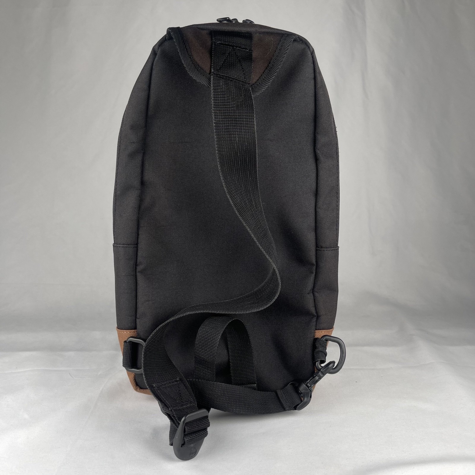 Herschel Black Tan Heritage Canvas Sling Bag Crossbody Red/White Striped Lining