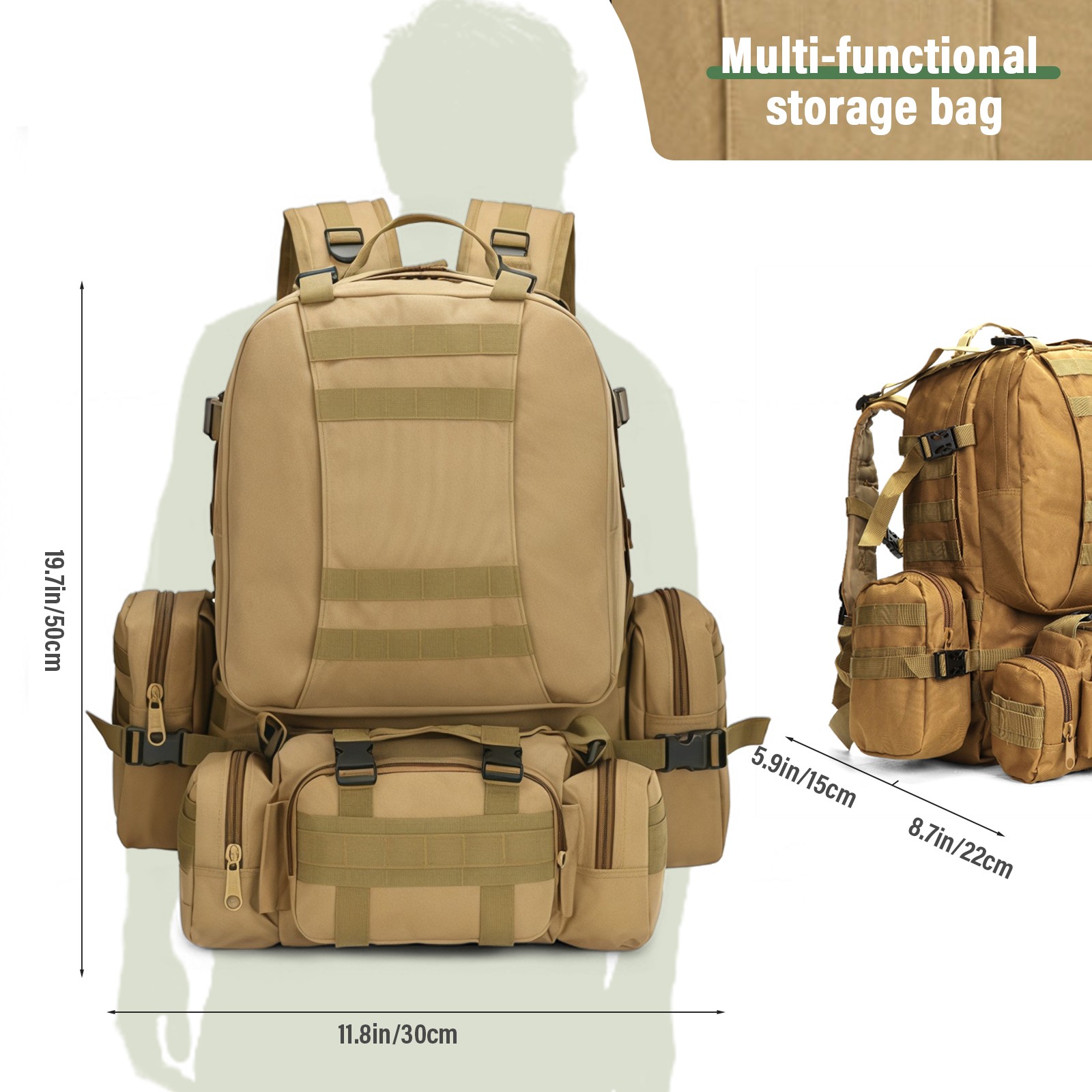 75L Large Military Tactical Backpack for Men Camping Hiking Waterproof Backpack