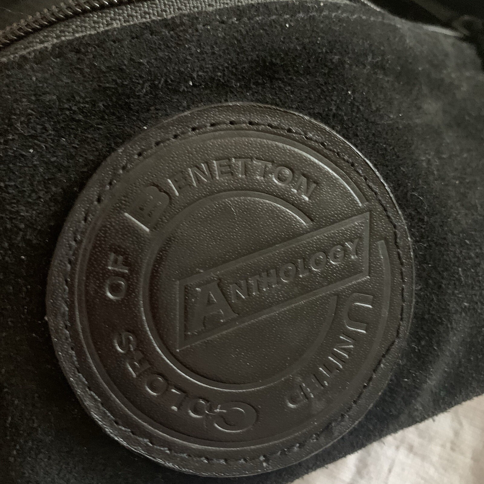 Vtg United Colors Of Benetton Anthology Black Leather Suede Fanny Pack Zip Adj