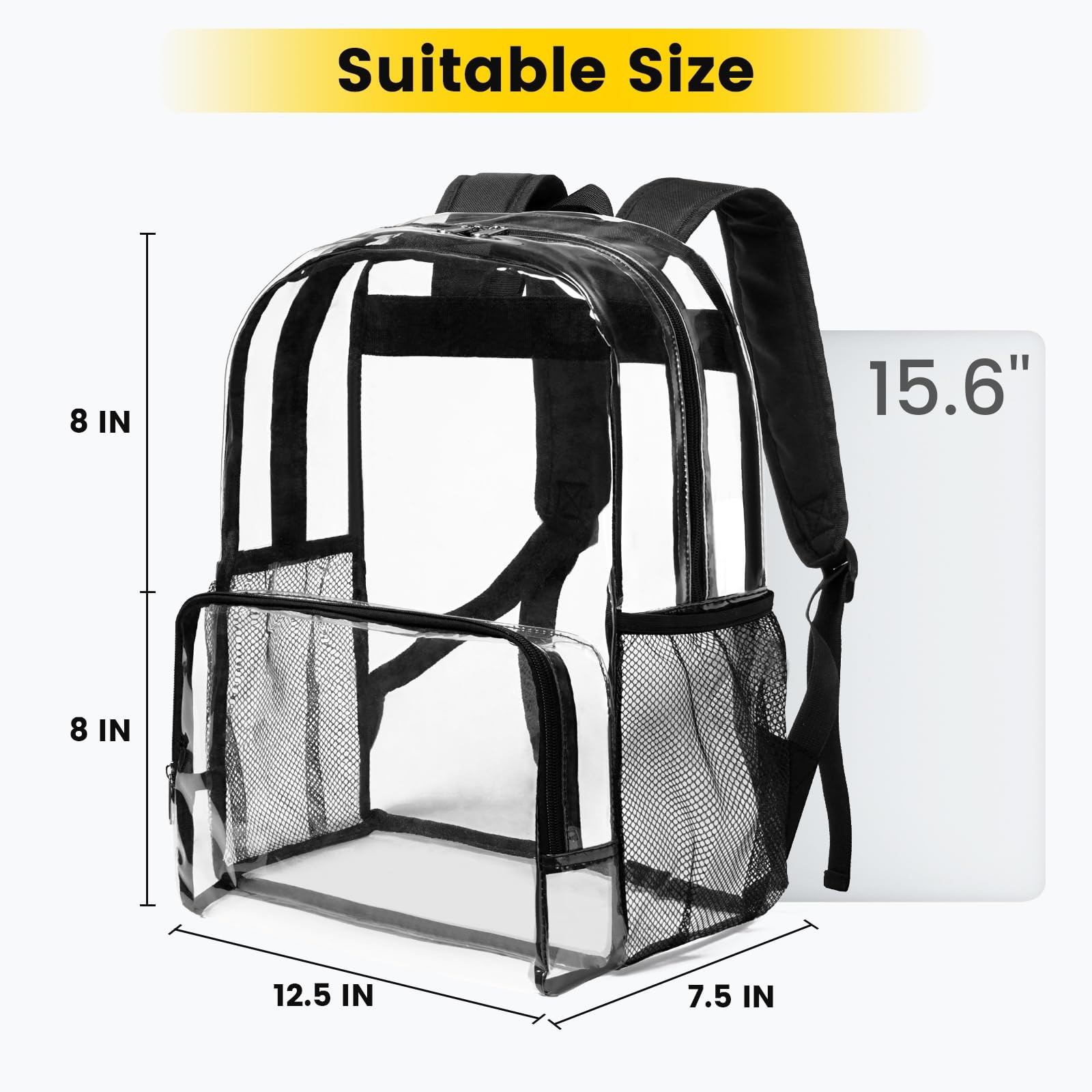 Large Black Clear Backpack Heavy Duty See Through Bookbag for School Work