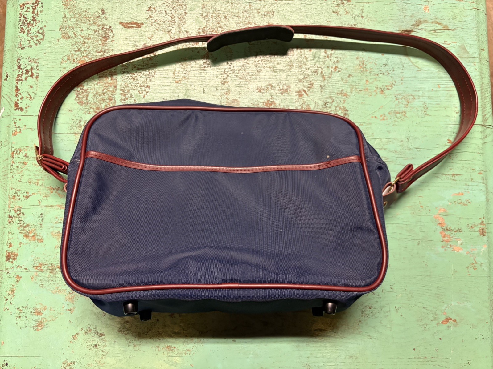Vintage Samsonite Navy Blue & Brown Travel Shoulder Bag Messenger Bag Carry On