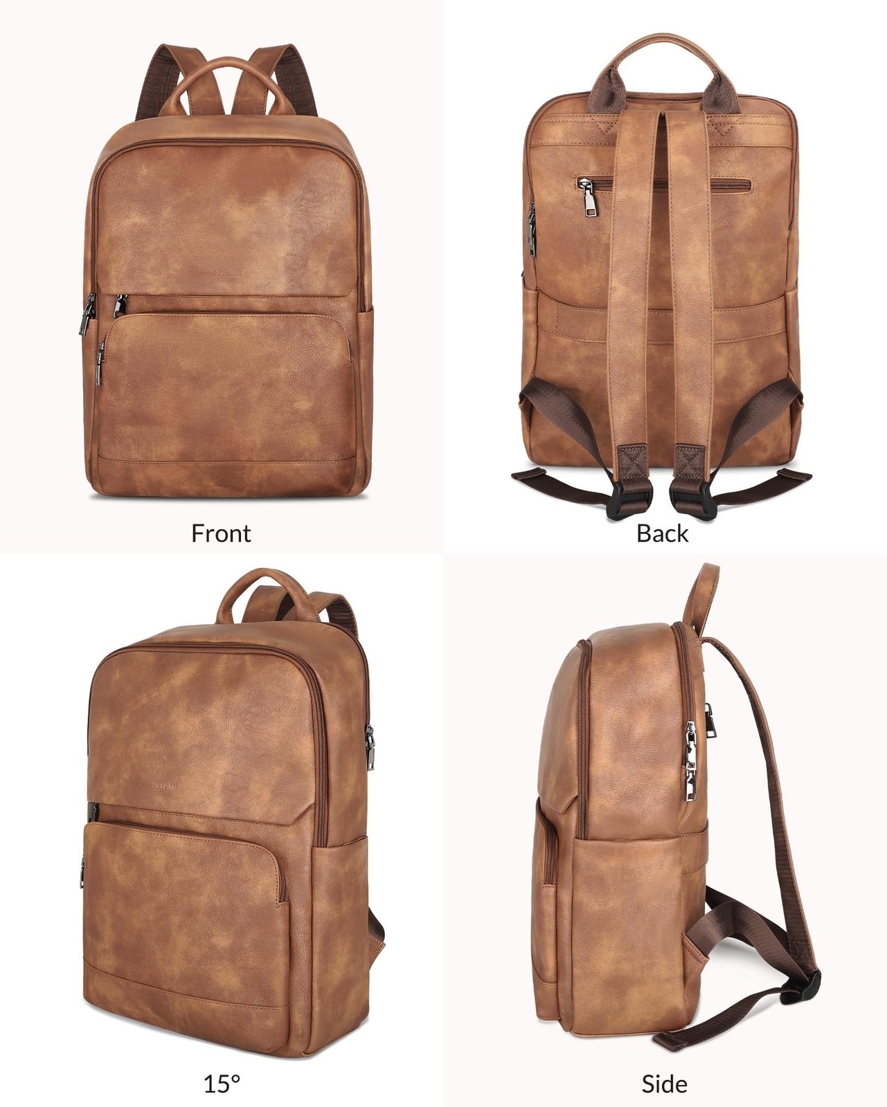 Leather Backpack for Women, 15.6 inch Laptop Purse Daypack Brown