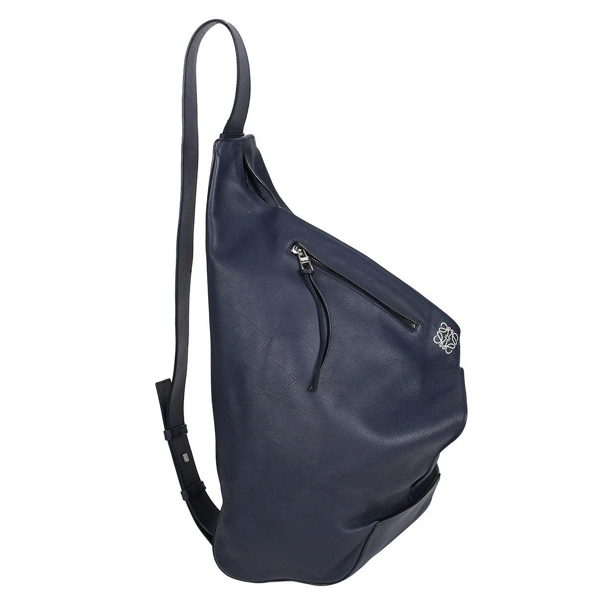LOEWE Anagram Anton Sling Bag Body Shoulder Leather Navy Blue Silver HW