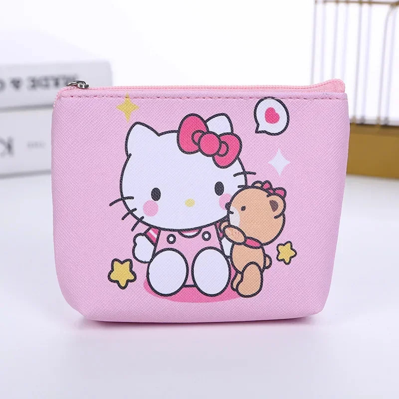 Coin Purse Kawaii Hello Kitty Mini Wallet PU Cute Keychain Clutch Storage Bag