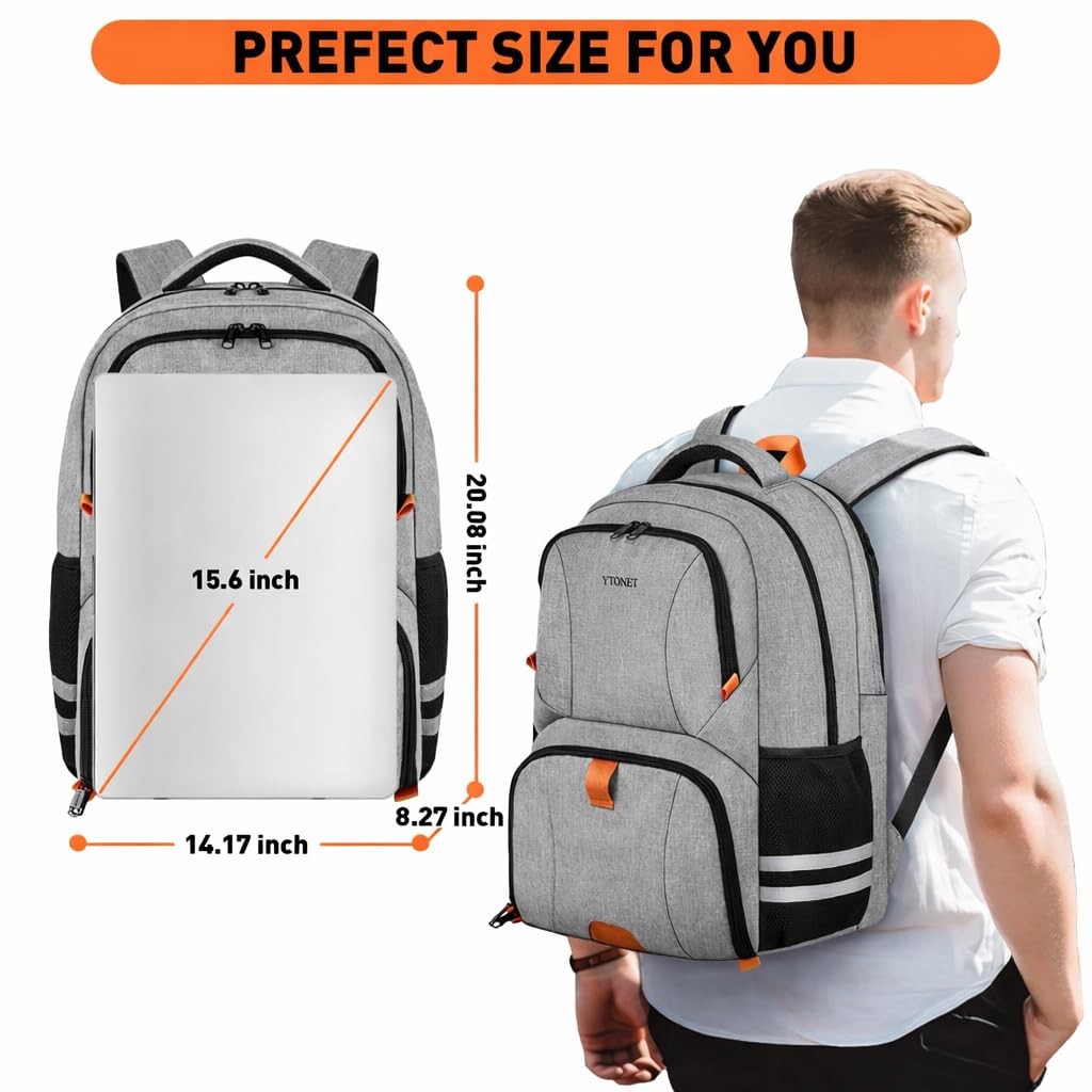 Gym Backpack Men Women Shoe Compartment Water Resistant USB Port 15.6 In Grey