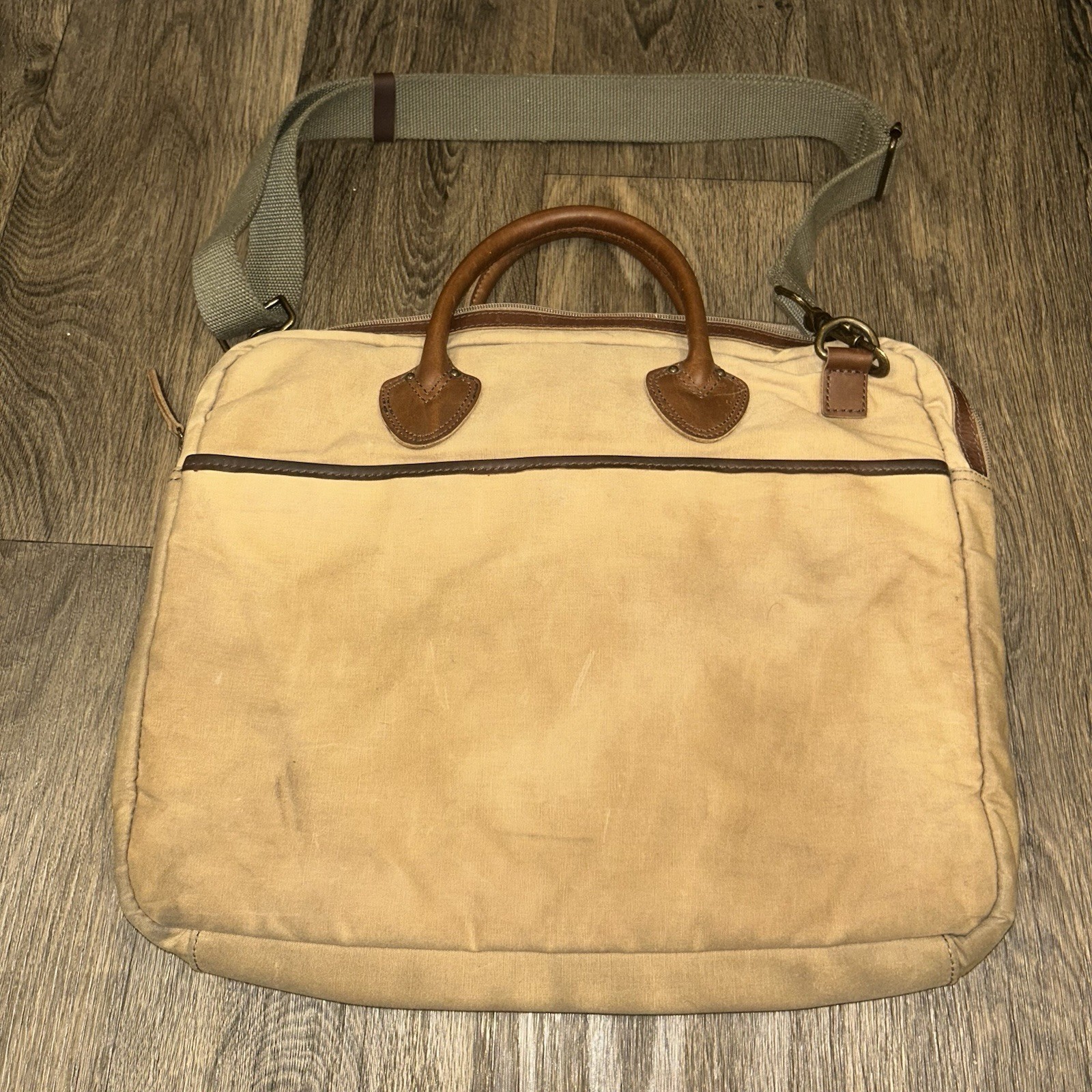 L.L. Bean Heritage Waxed Canvas Leather Messenger Laptop Briefcase Bag