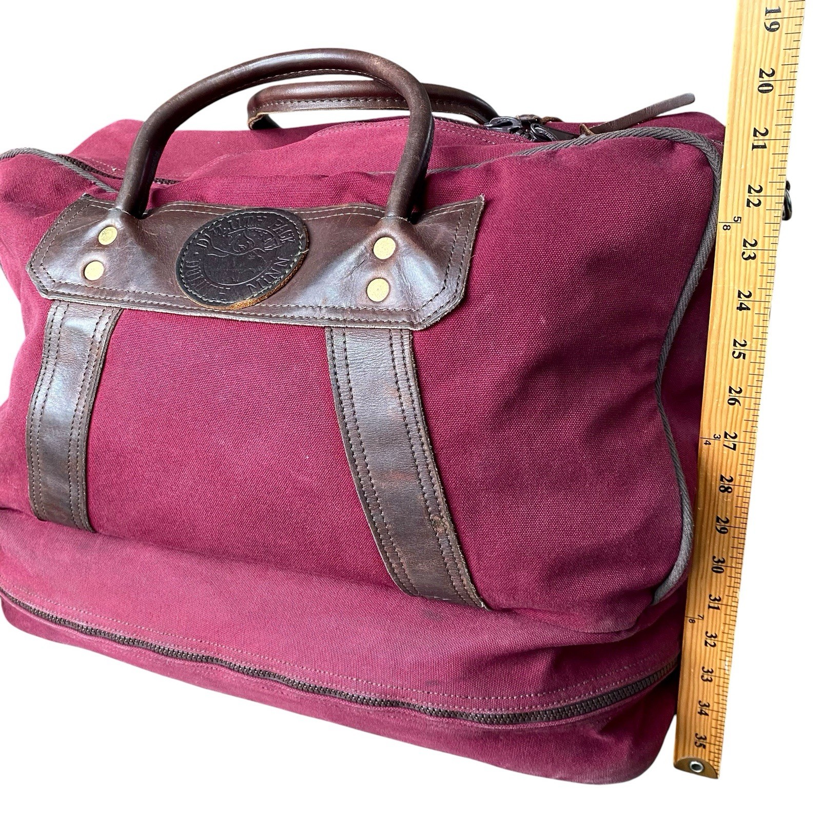 Duluth Pack Boot Duffle Canvas Leather Bag Burgundy Red Weekender Carry On