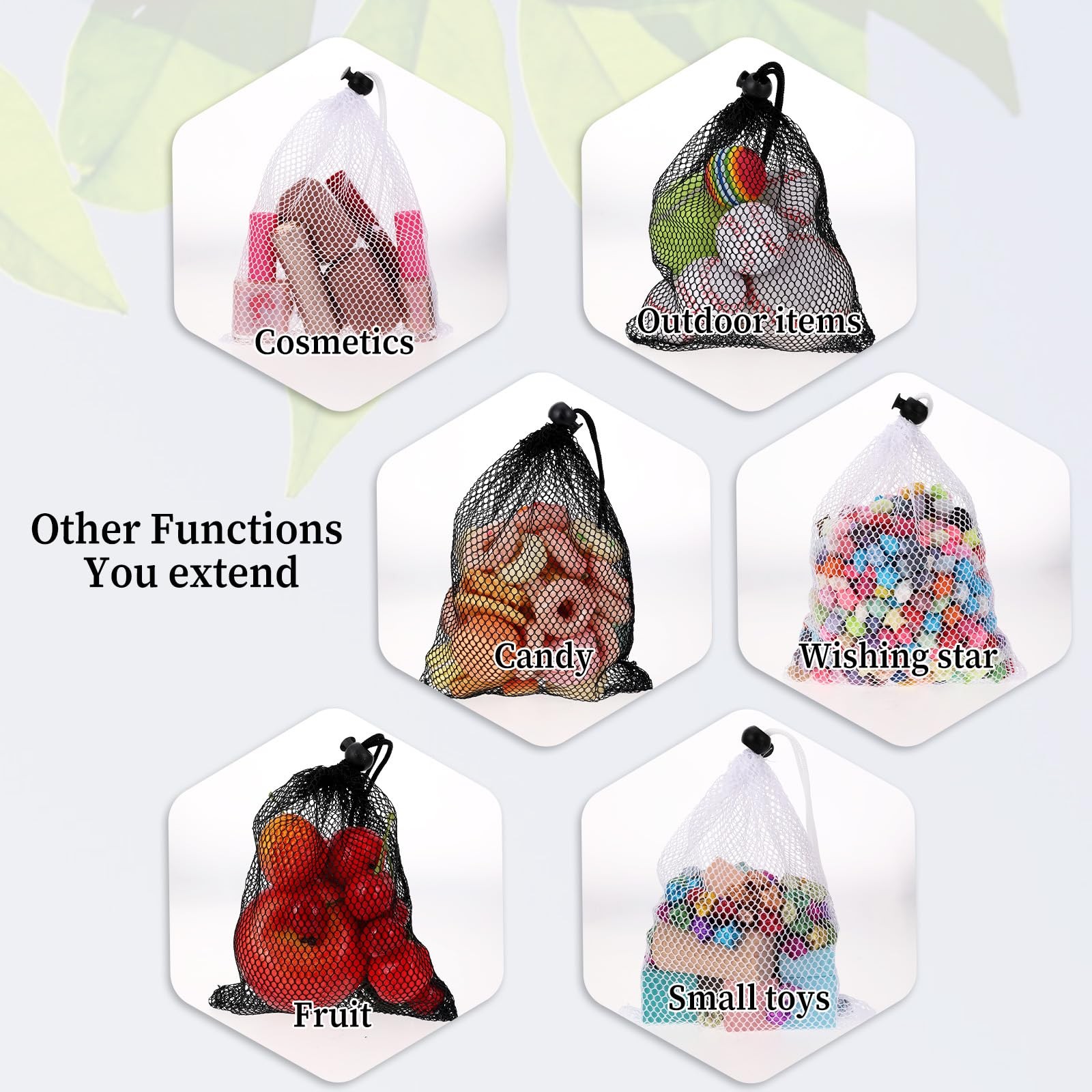 6 PCS 7.87×5.9 Inch Small Nylon Mesh Drawstring Storage Bag Black White Set