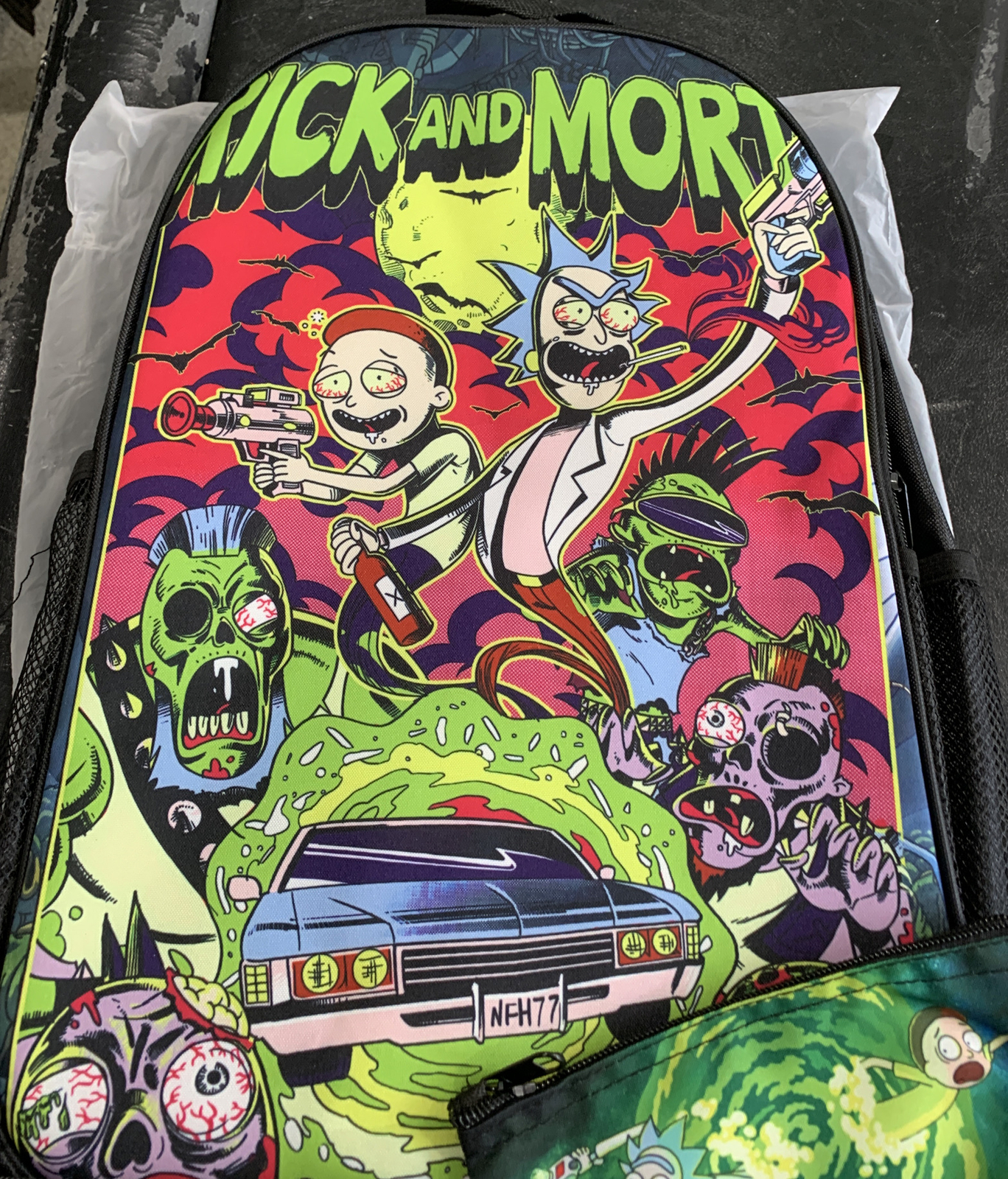 Rick and Morty Acid Trip Reversible Rare Backpack W/Coin Purse(2) – New!
