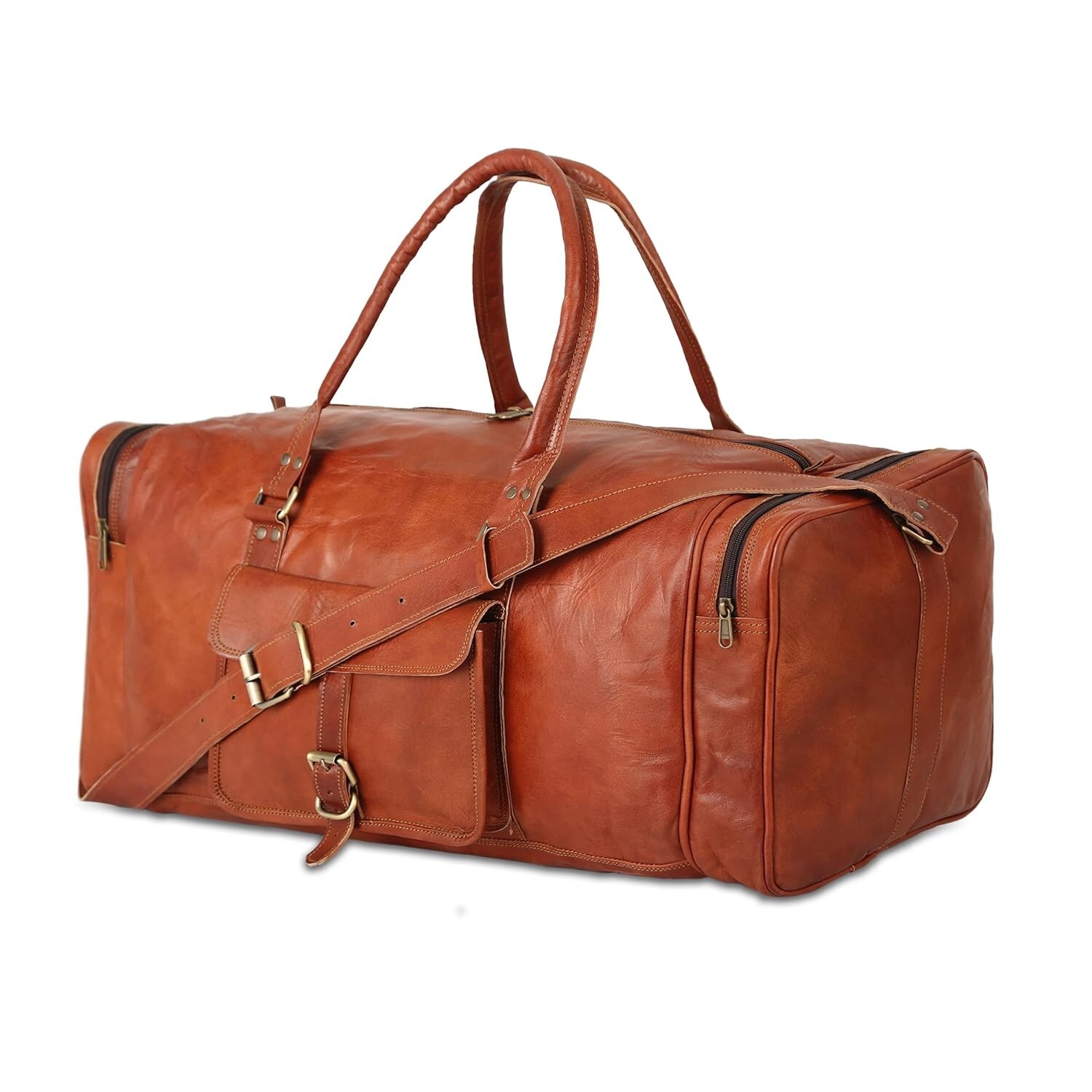 30″ Big Fat Men’s Real Leather Vintage Duffel Overnight Travel Luggage Use Bag