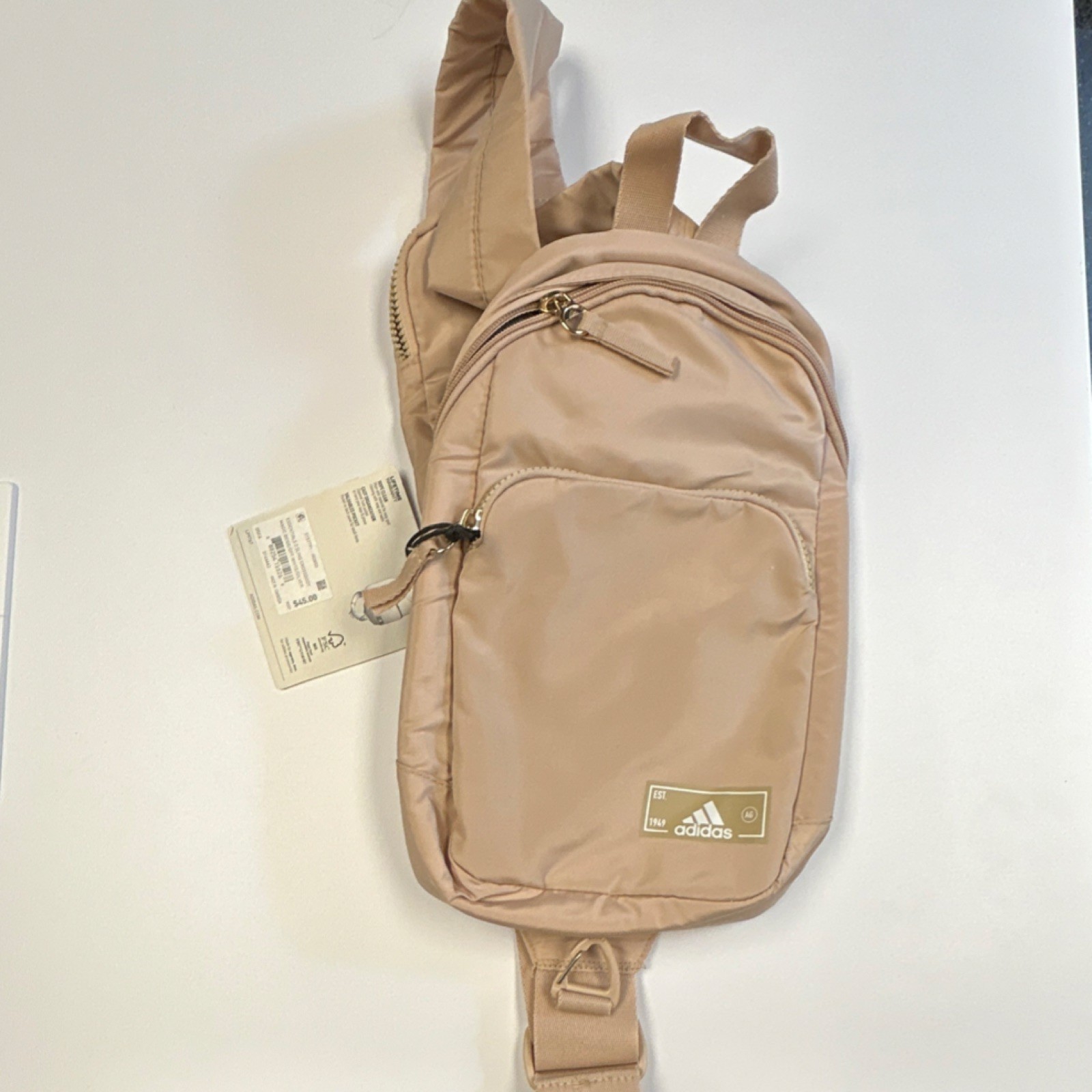 adidas Essentials 2.5 Sling Crossbody Bag Beige Adjustable Strap Outer Pockets