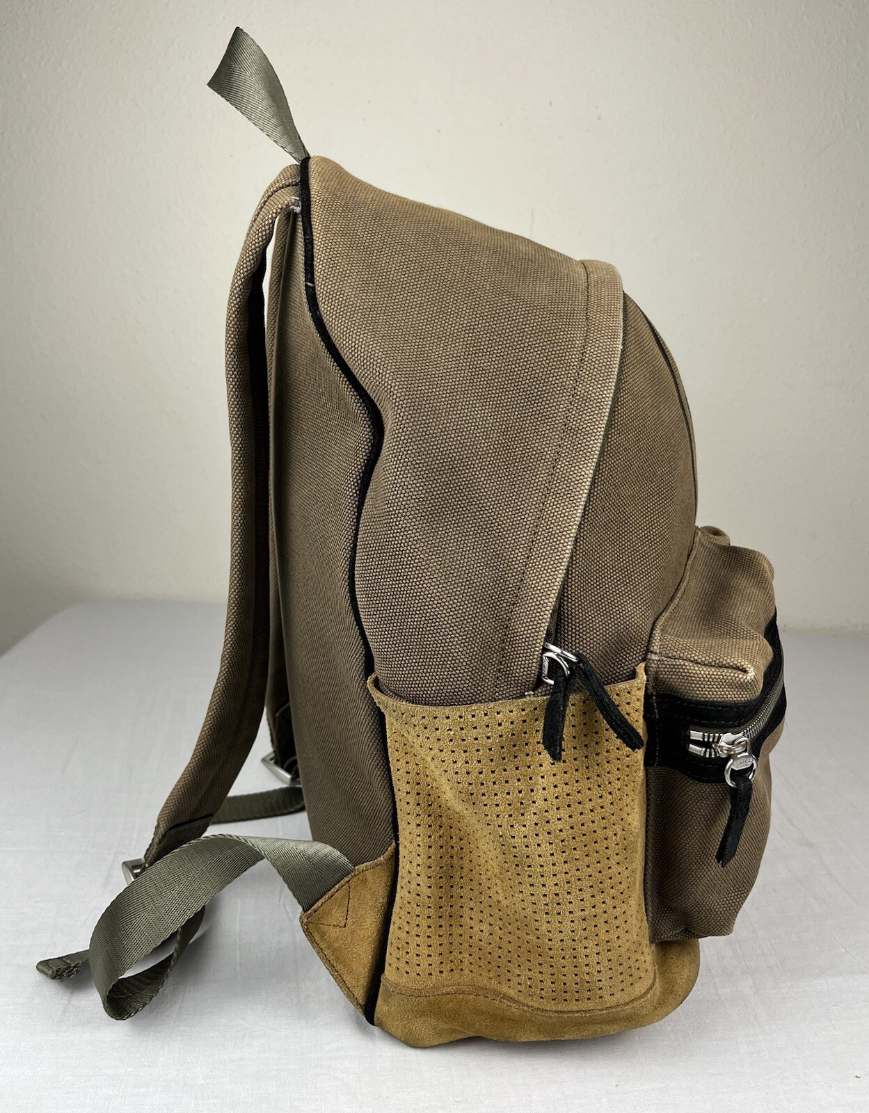 Canvas By Lands End 100% Cotton Leather Bottom 17” Backpack Brown Black RARE