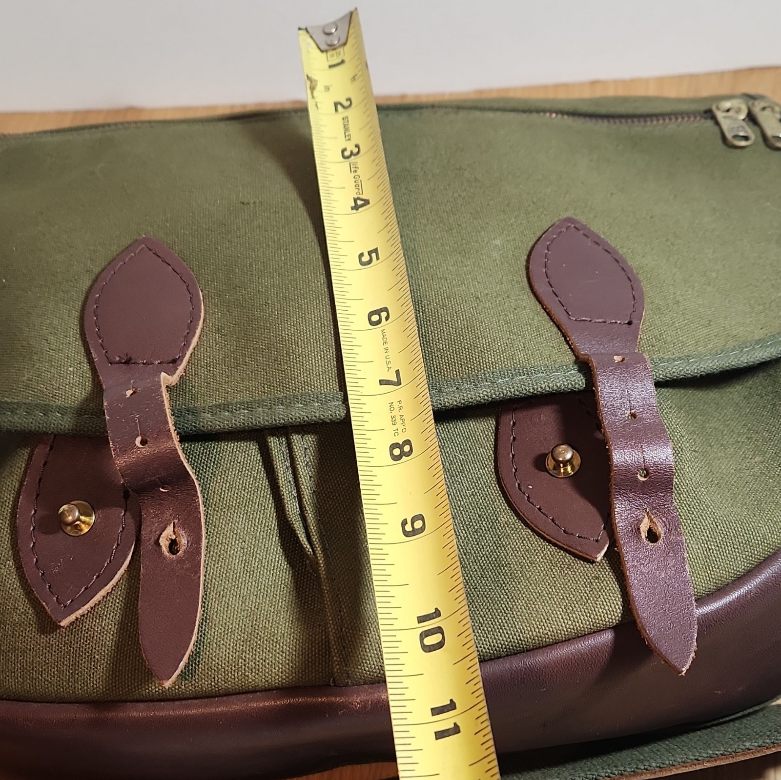Green/Brown Messenger Shoulder Bag, Adjustable Strap, Flap Buckle, Top Zipper
