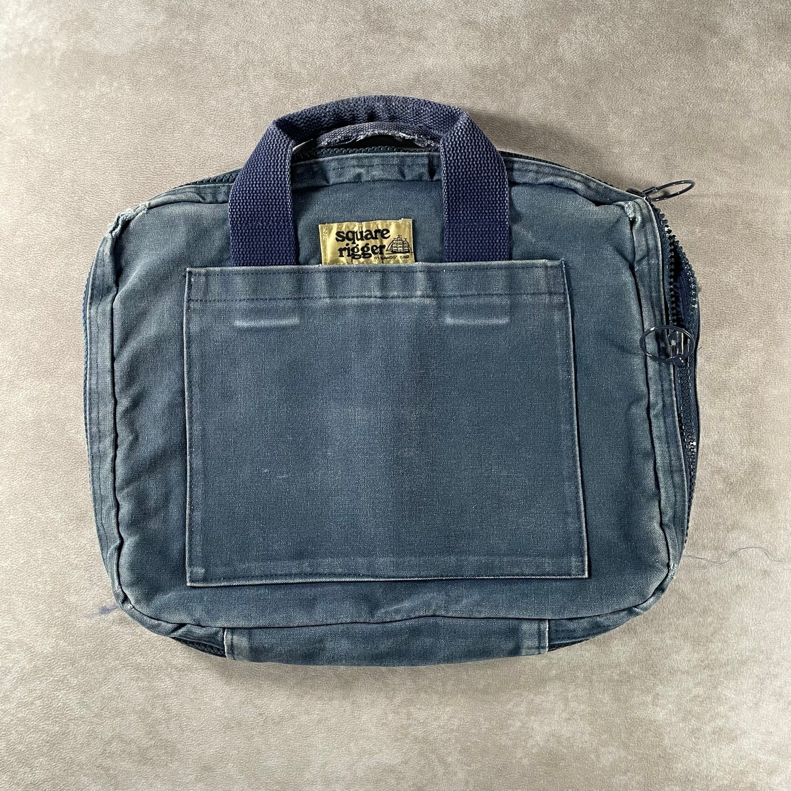 90s Lands End Square Rigger Vintage Canvas Briefcase Laptop Bag Navy Blue