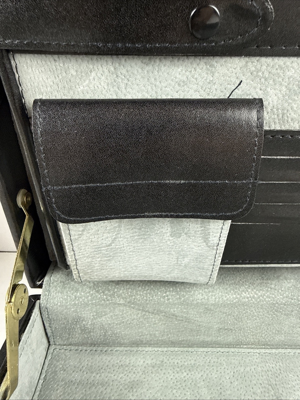 Vintage Black Leather Briefcase Hard Case Brass Dual Combination Locks New