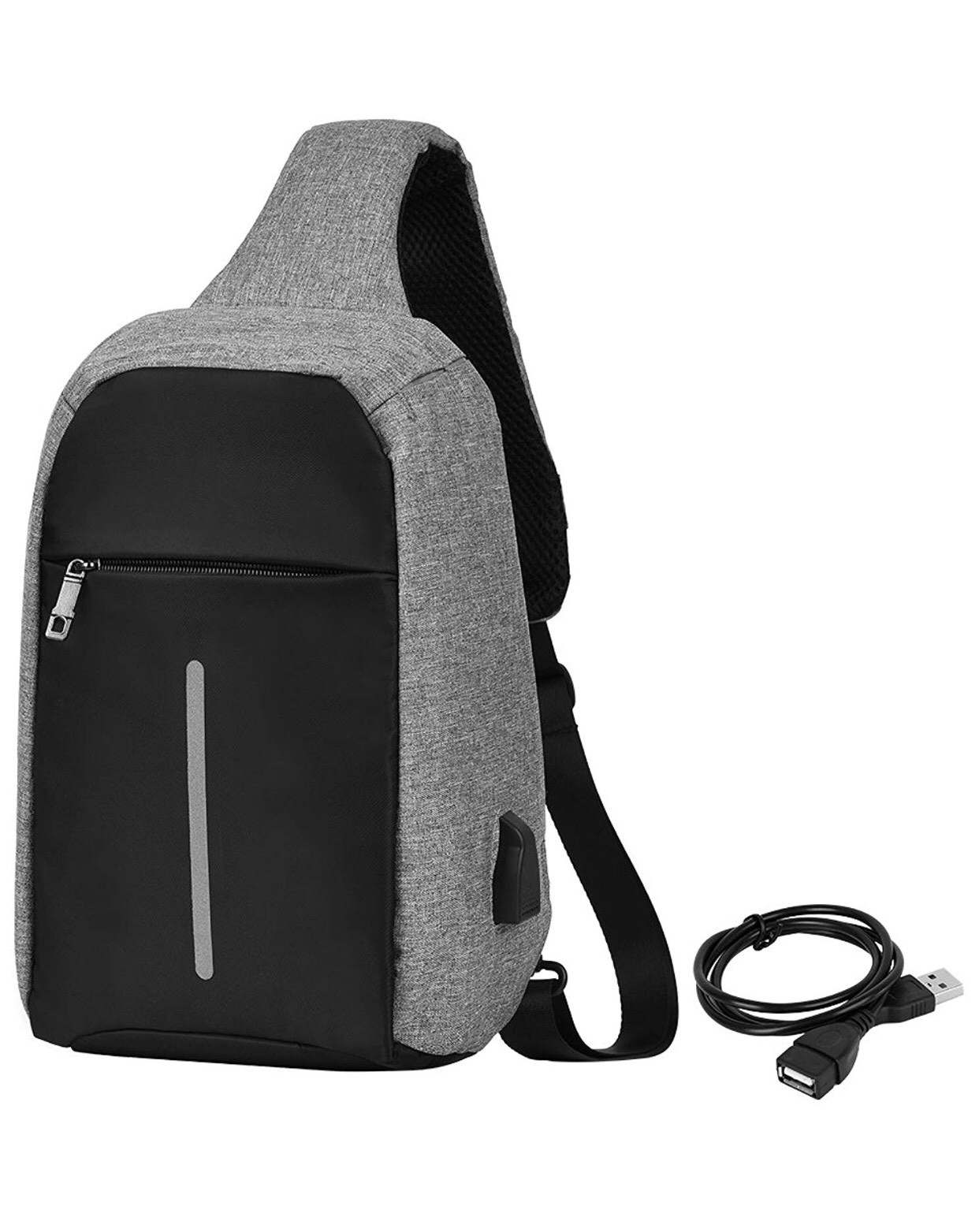 Sling Bag Waterproof Chest Shoulder Bag Nylon Crossbody backpack w USB Cable