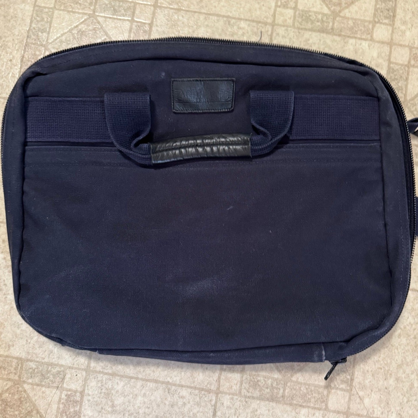Lands End Navy Blue Cotton Duck Canvas Messenger Computer Bag 13x16x3 USA made