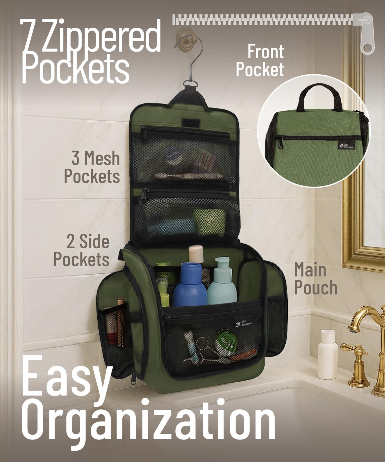 DD D&D Wanderlust Hanging Travel Toiletry Bag for Men and 19x10x2 Inch, Green