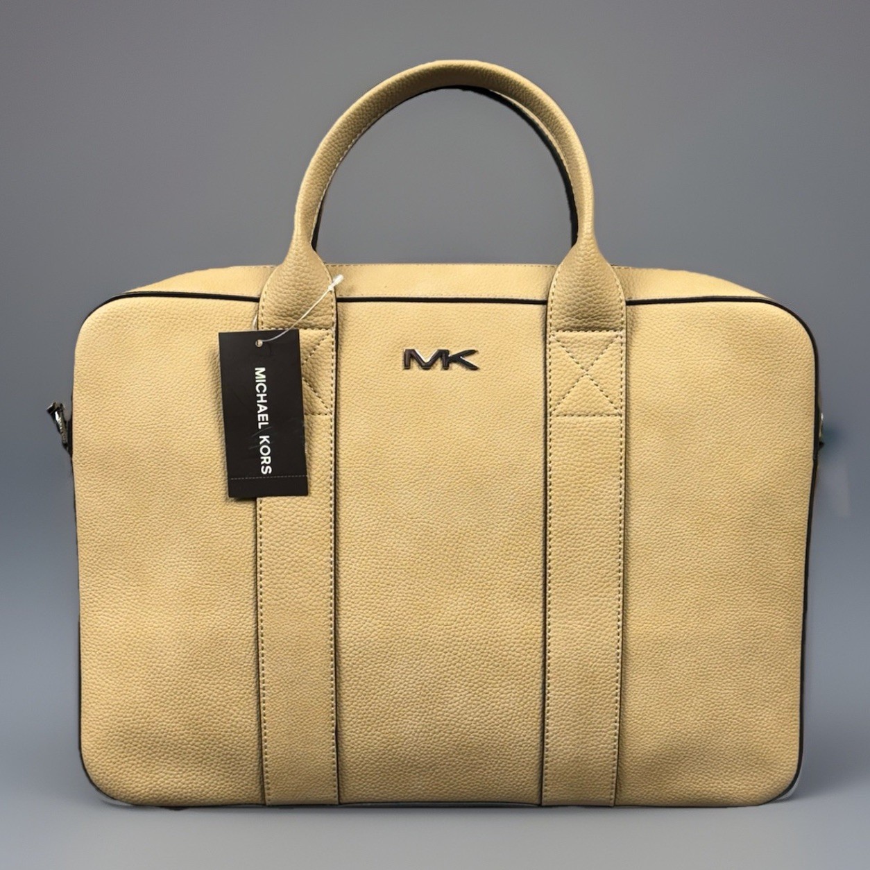 Michael Kors Malone Camel Pebbled Leather Briefcase Laptop Bag NWT $268 MSRP