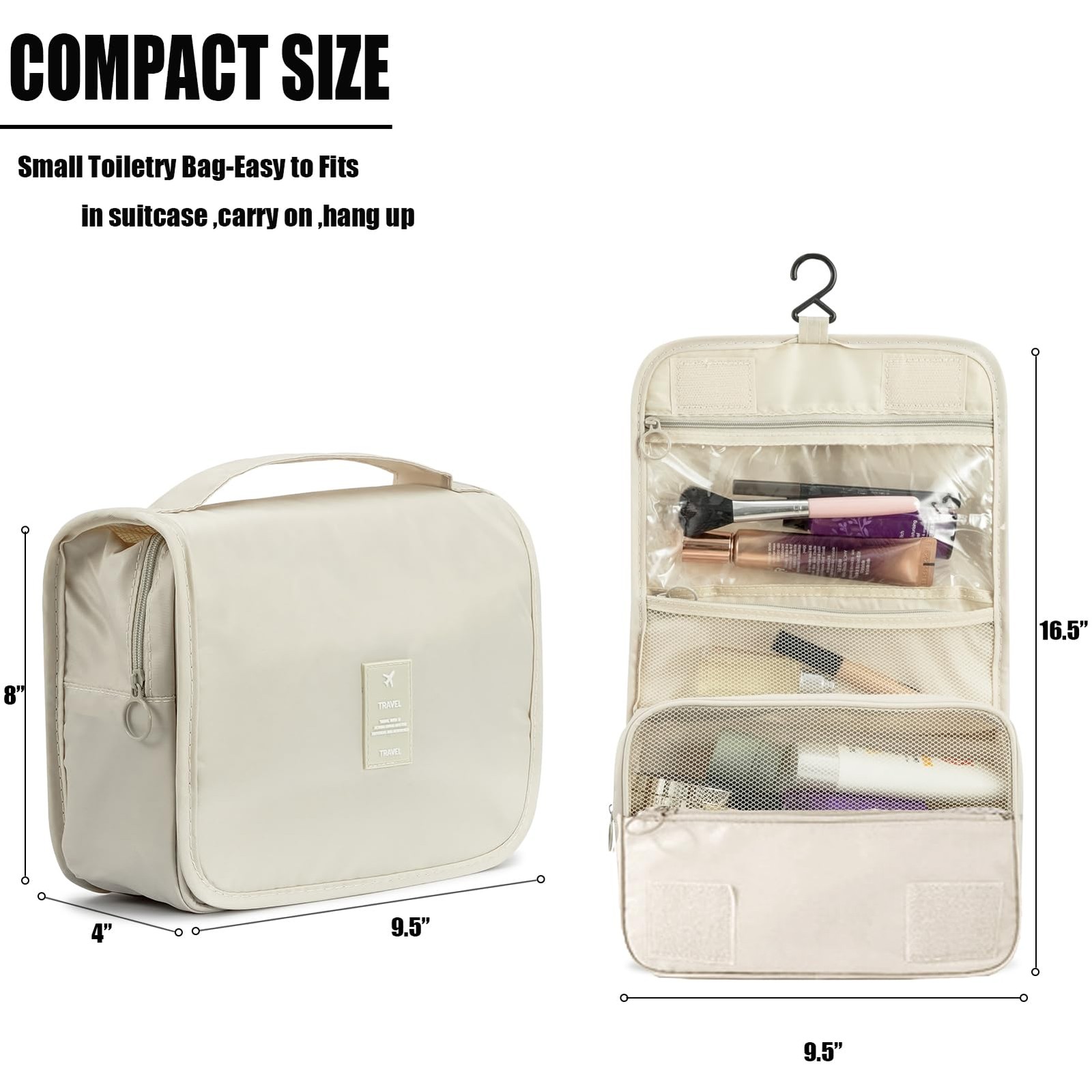 L&FY Hanging Travel Toiletry Bag Women’s Cosmetic Compact Size, Beige