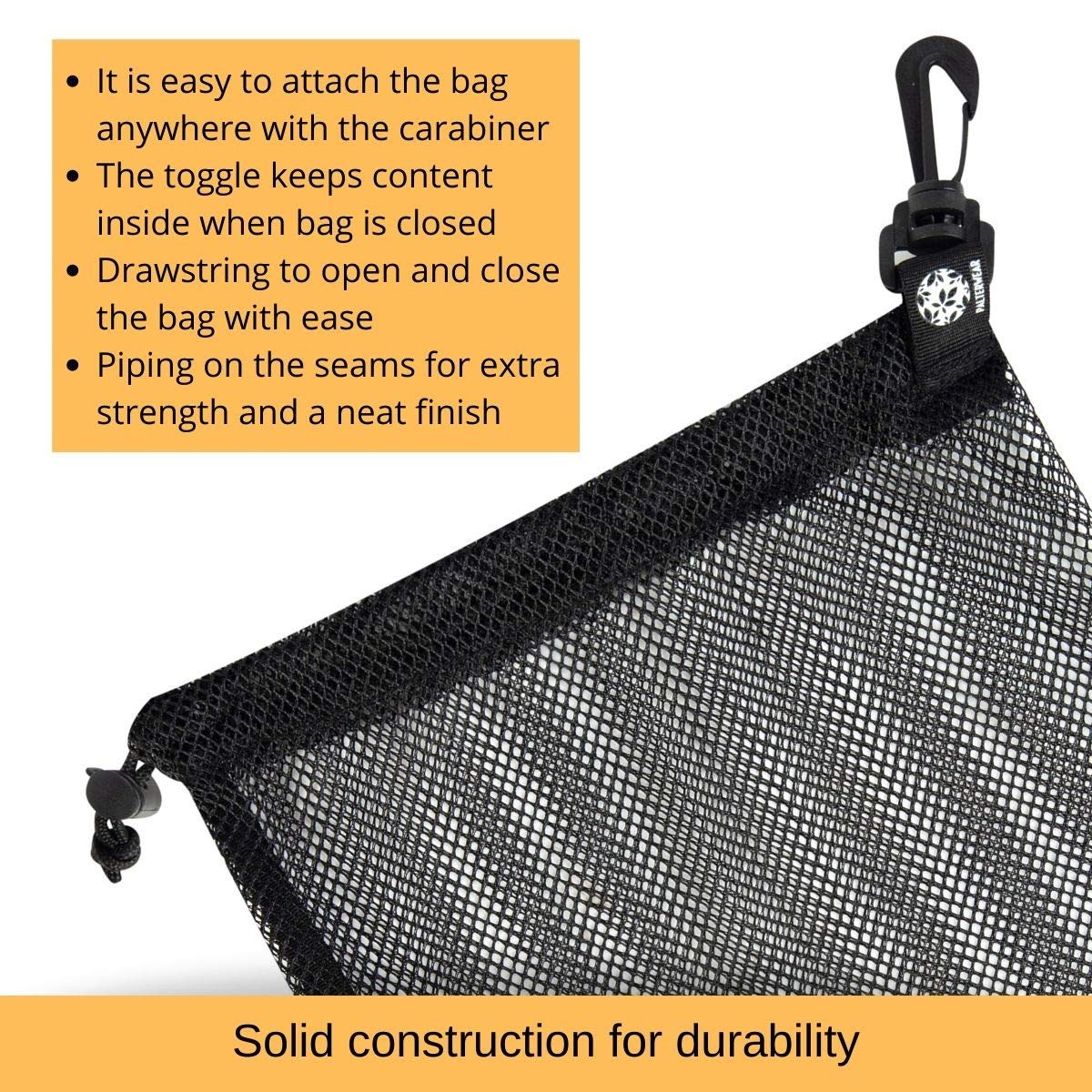 Mesh Bag with Clip and Toggle Closure (Set of 4, Black, 9 x 12 Inch) for Scub…