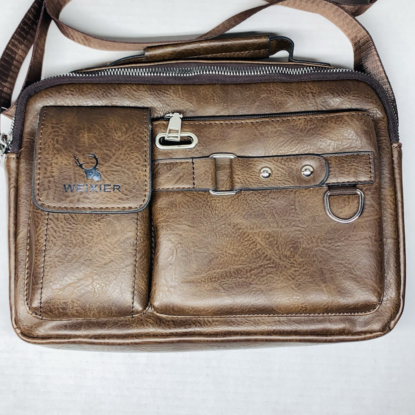 Weixier Brown Unisex Messenger Crossbody Briefcase Shoulder Bag Satchel Read Dsc