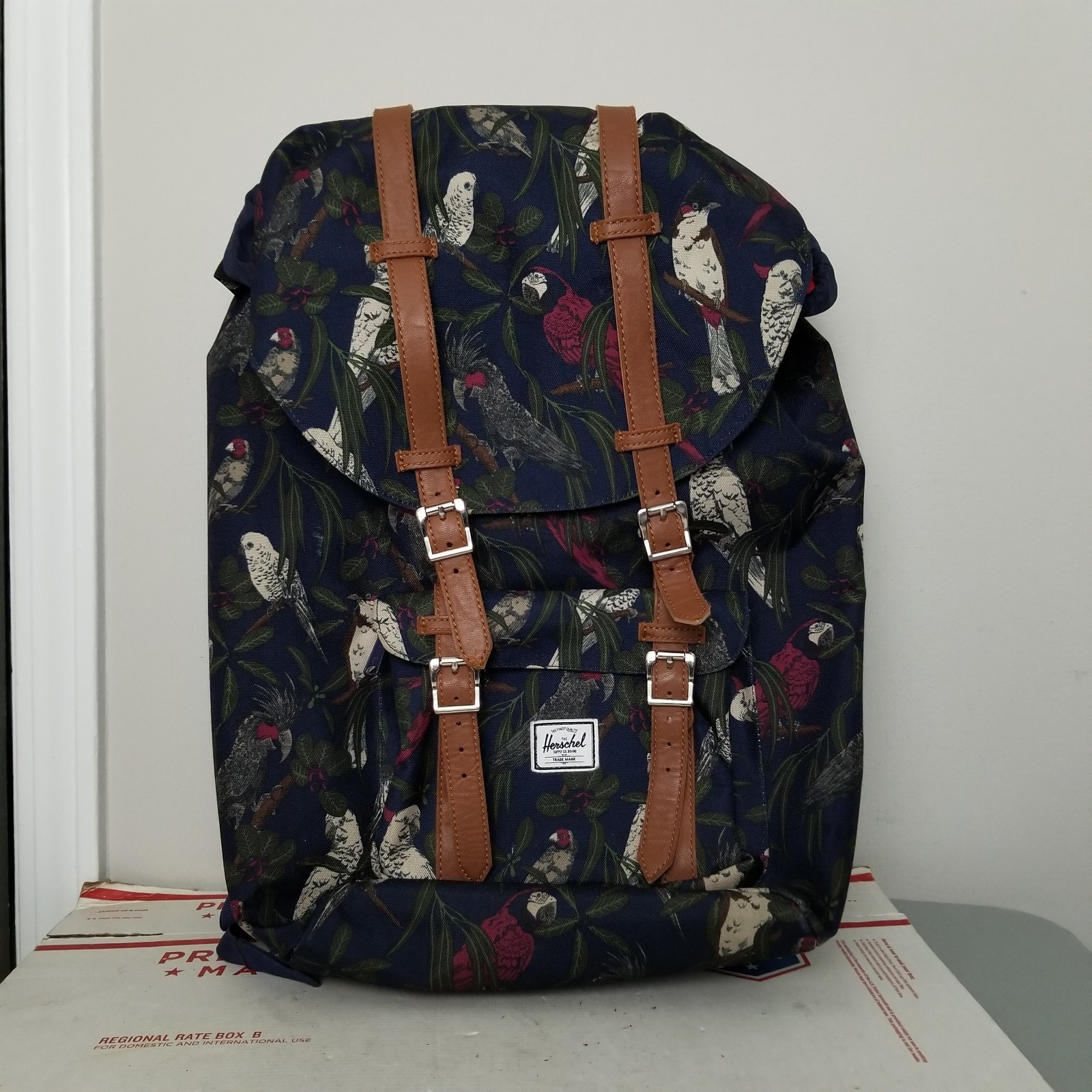 Herschel Parrots Backpack Bag Blue Tropical Floral Birds Brindle Parlour Laptop