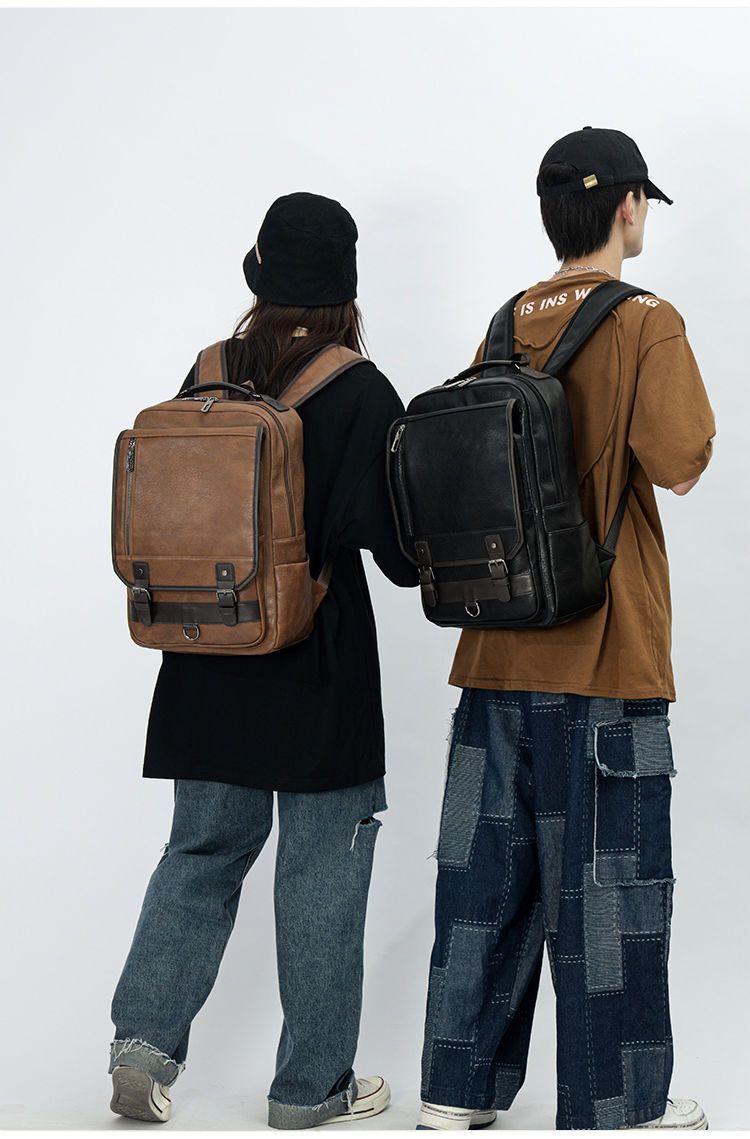 Men and Women PU Leather Backpack Computer Waterproof Outdoor Business Bag