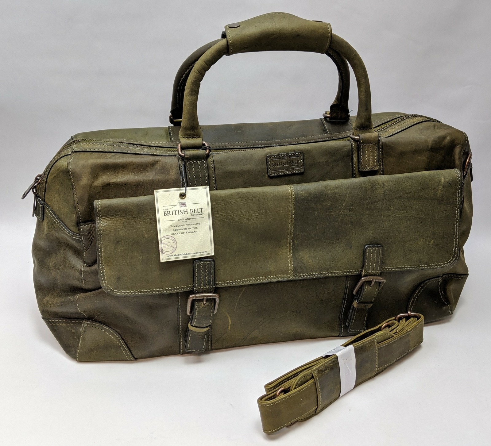 The British Belt Duffle Bag Holkham Milled Olive Weekender Leather for Men’s