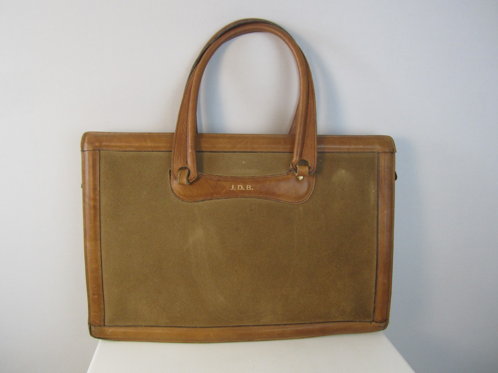 Vtg London Harness Co Boston Brown Tan Leather Suede Brief Case Handle Bag