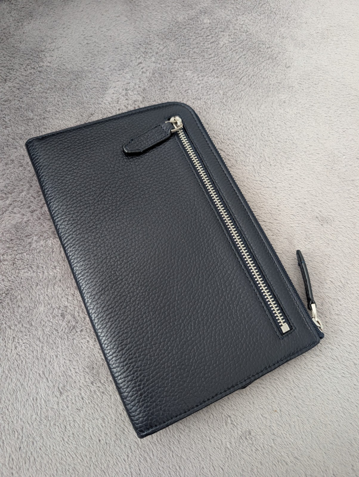 CERRUTI 1881 Navy Blue Leather Long Wallet Zippy Organizer Clutch Mens Bag Purse