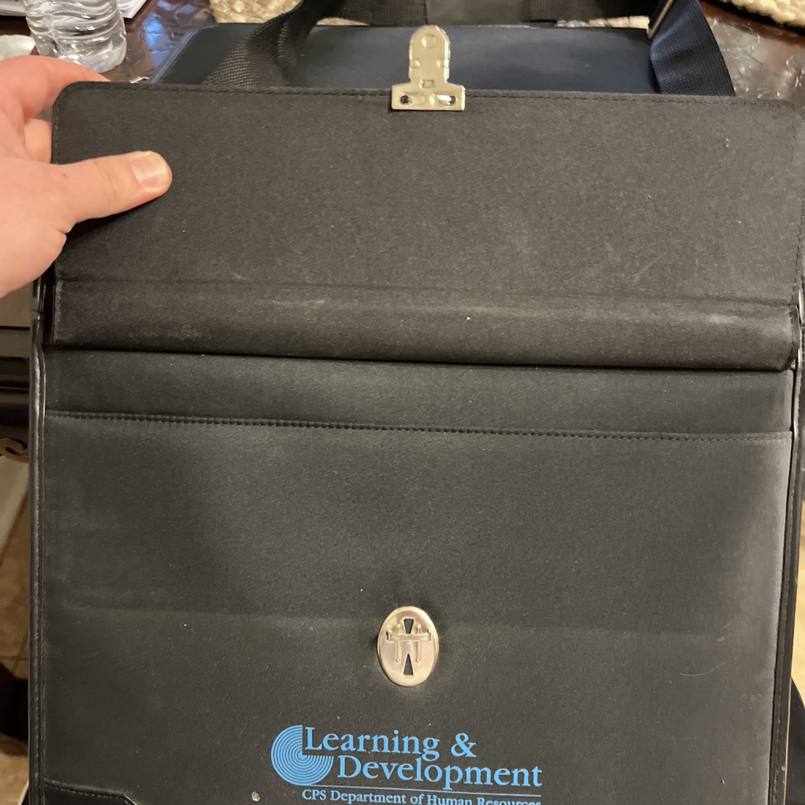 Black Leather Lock Briefcase With Straps