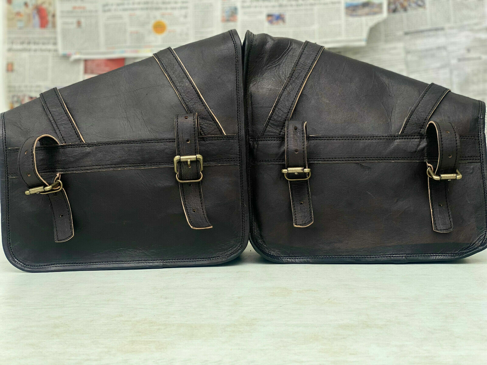 Leather Motorcycle Left Right Saddle Bag Panniers Swing Arm Tool Pouch 13″ Black