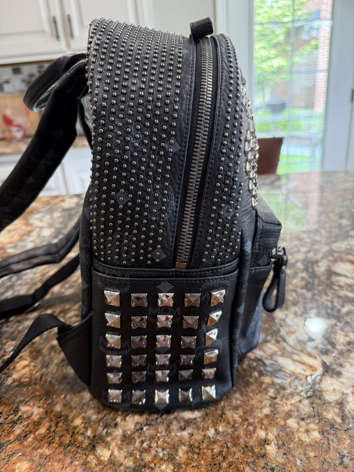 MCM Black Leather studded Backpack M Size – New without tags