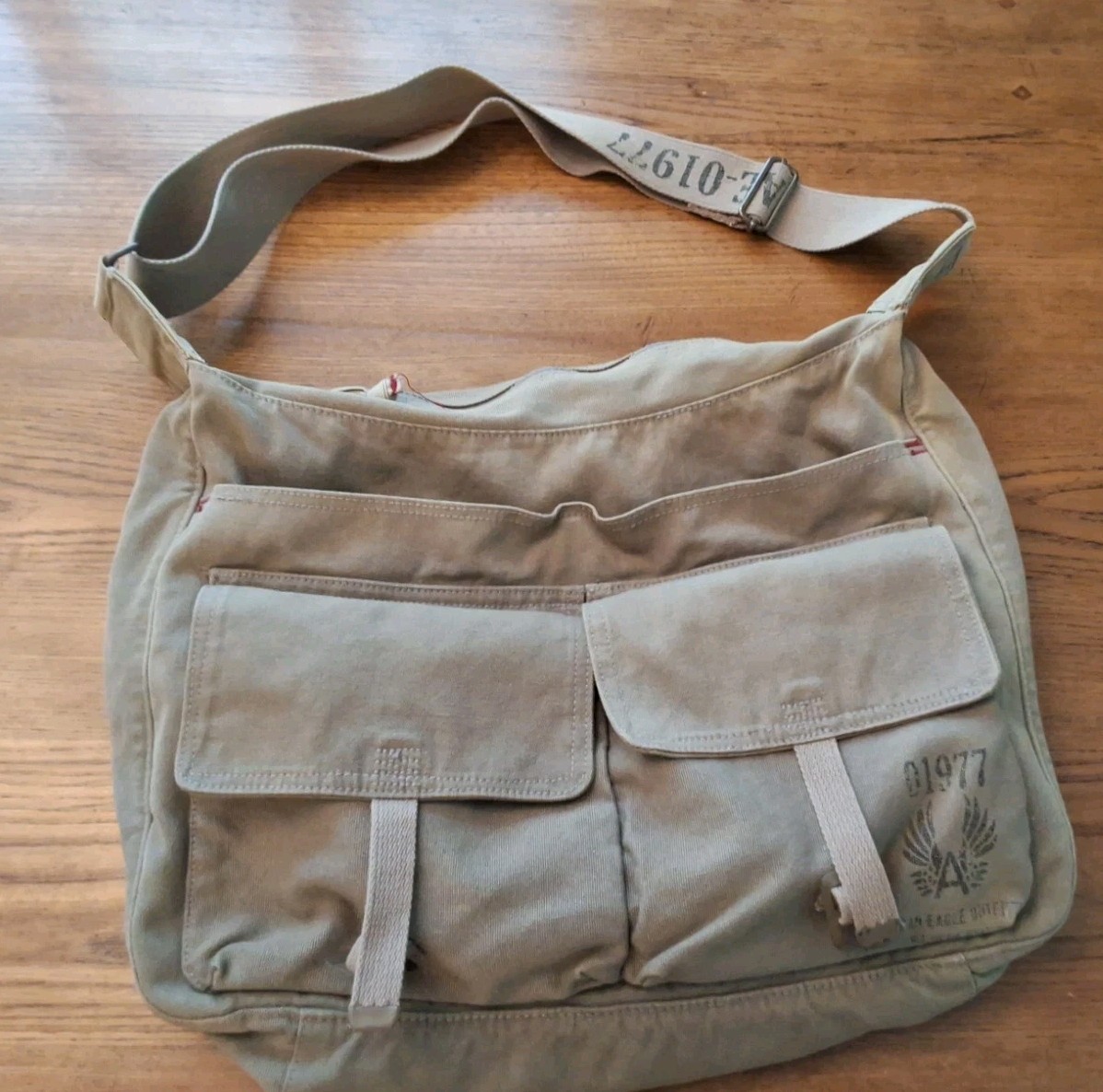 American Eagle Outfitters Canvas Messenger Bag Army Green Vintage Utility