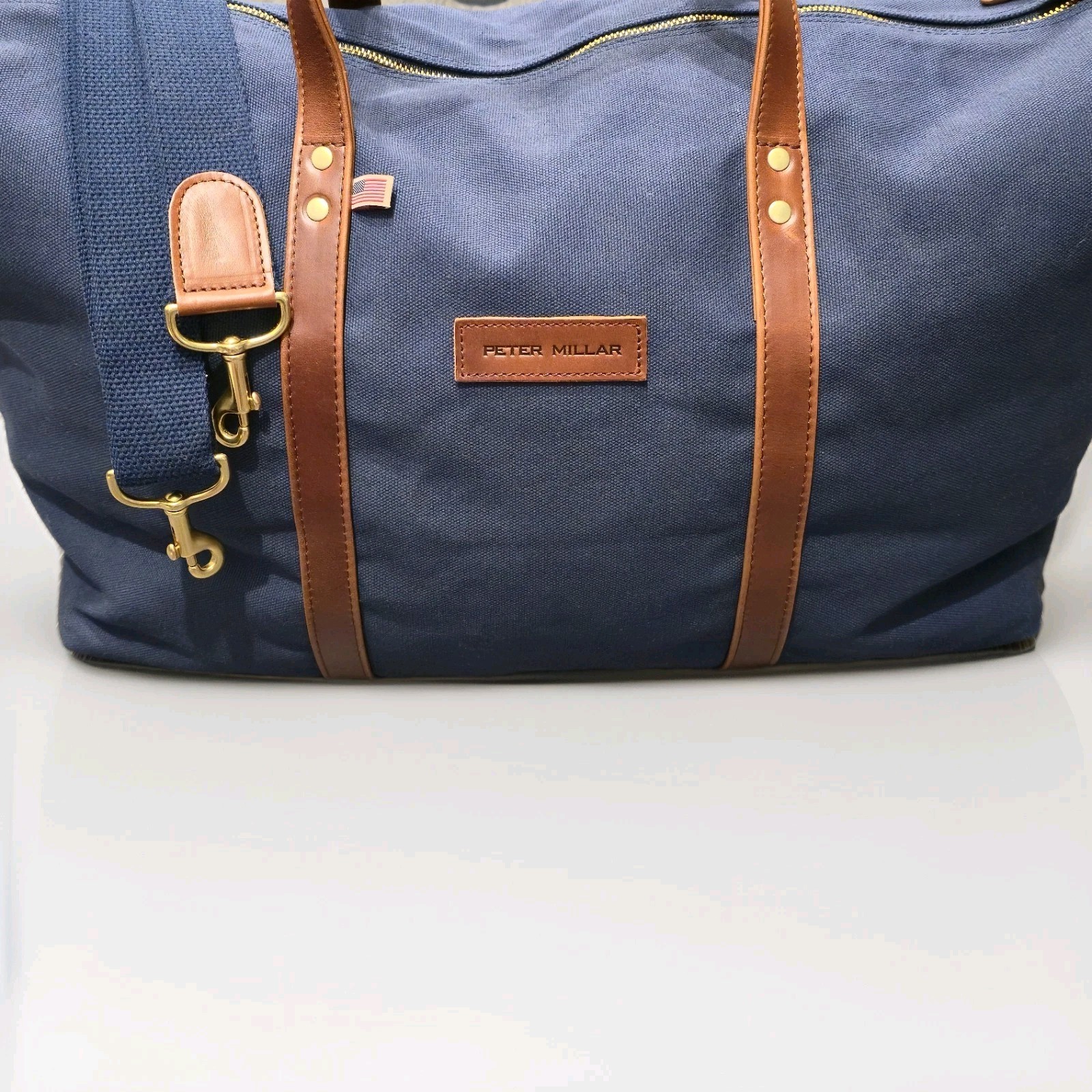 Peter Millar Crown Duffle Bag Blue Canvas Weekender Adventurer Travel 21x13x9