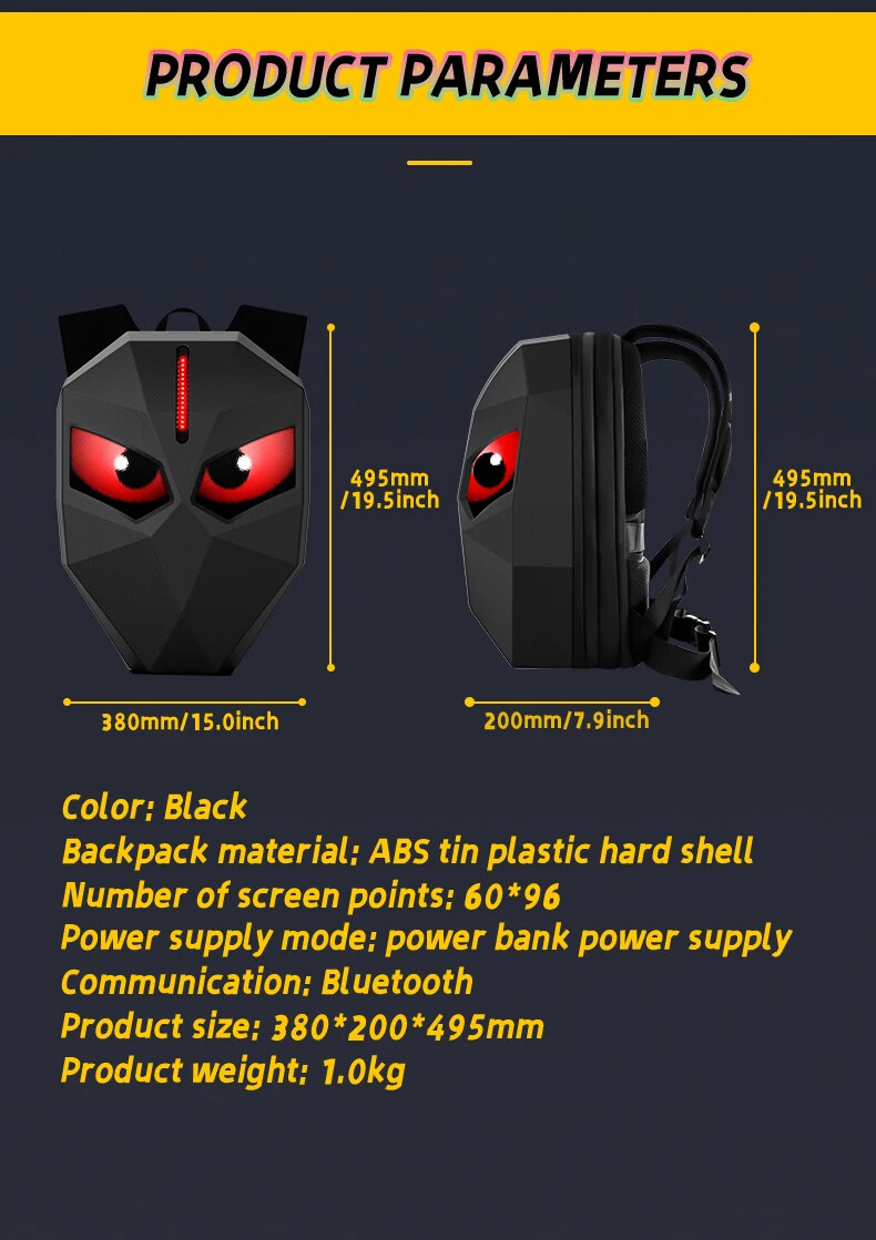 Cycling LED Motorcycle Backpack, Hard Shell Waterproof Helmet Bag