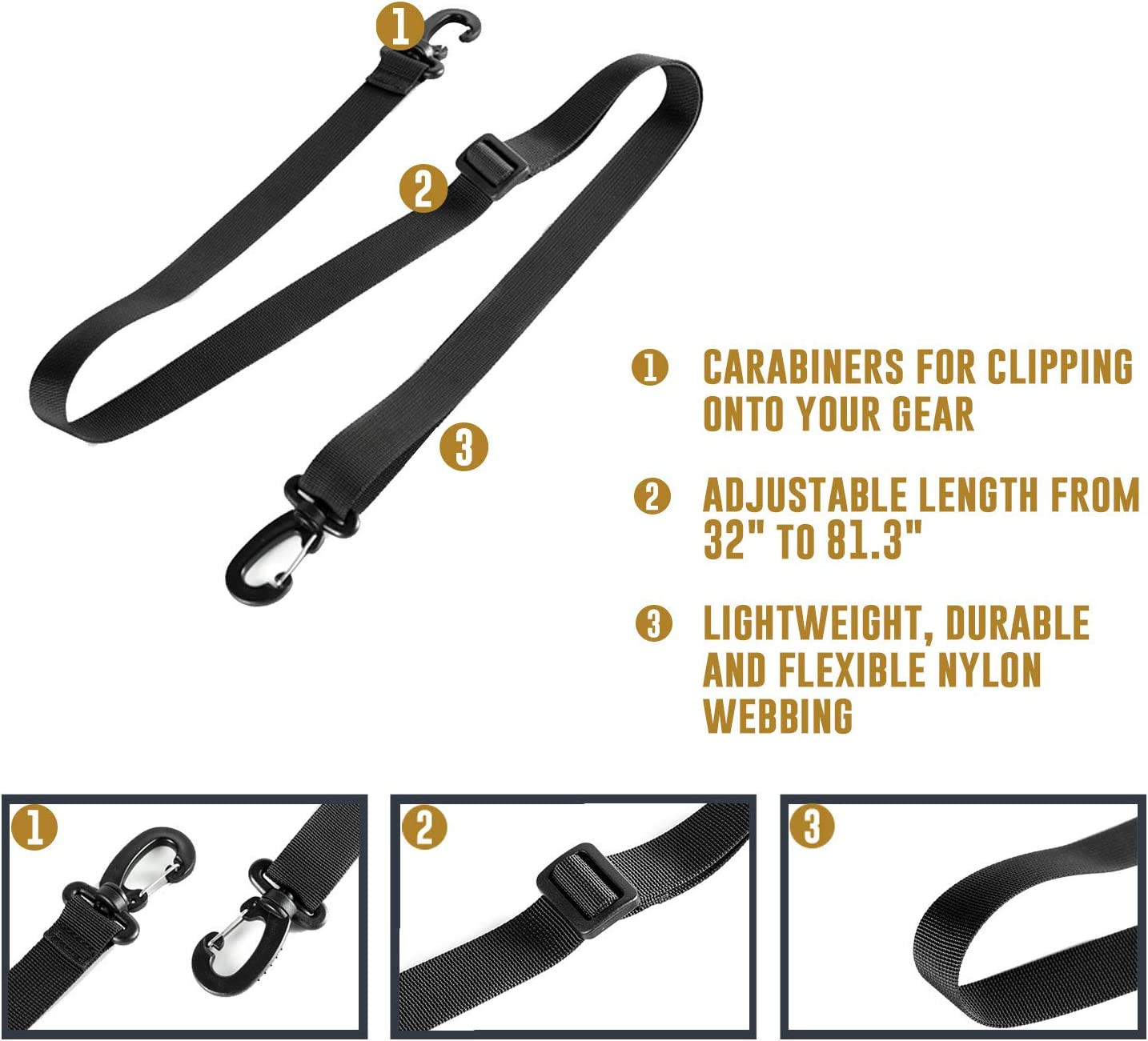 Shoulder Straps Replacement Adjustable Strap for Briefcase Messenger Bag, Black