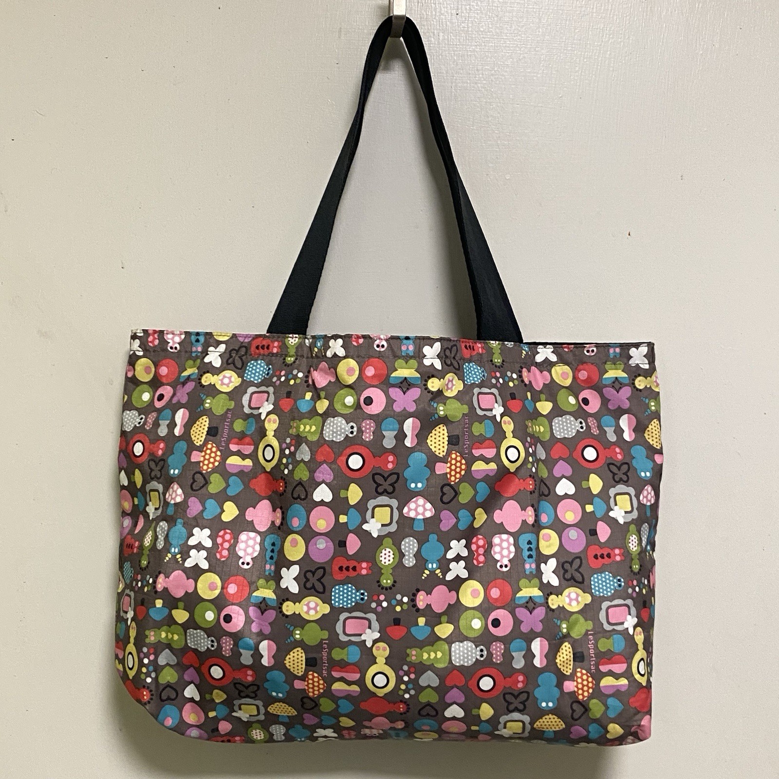 LeSportsac Classic Tote Large Travel Shoulder Bag Reversible Mushroom Butterfly