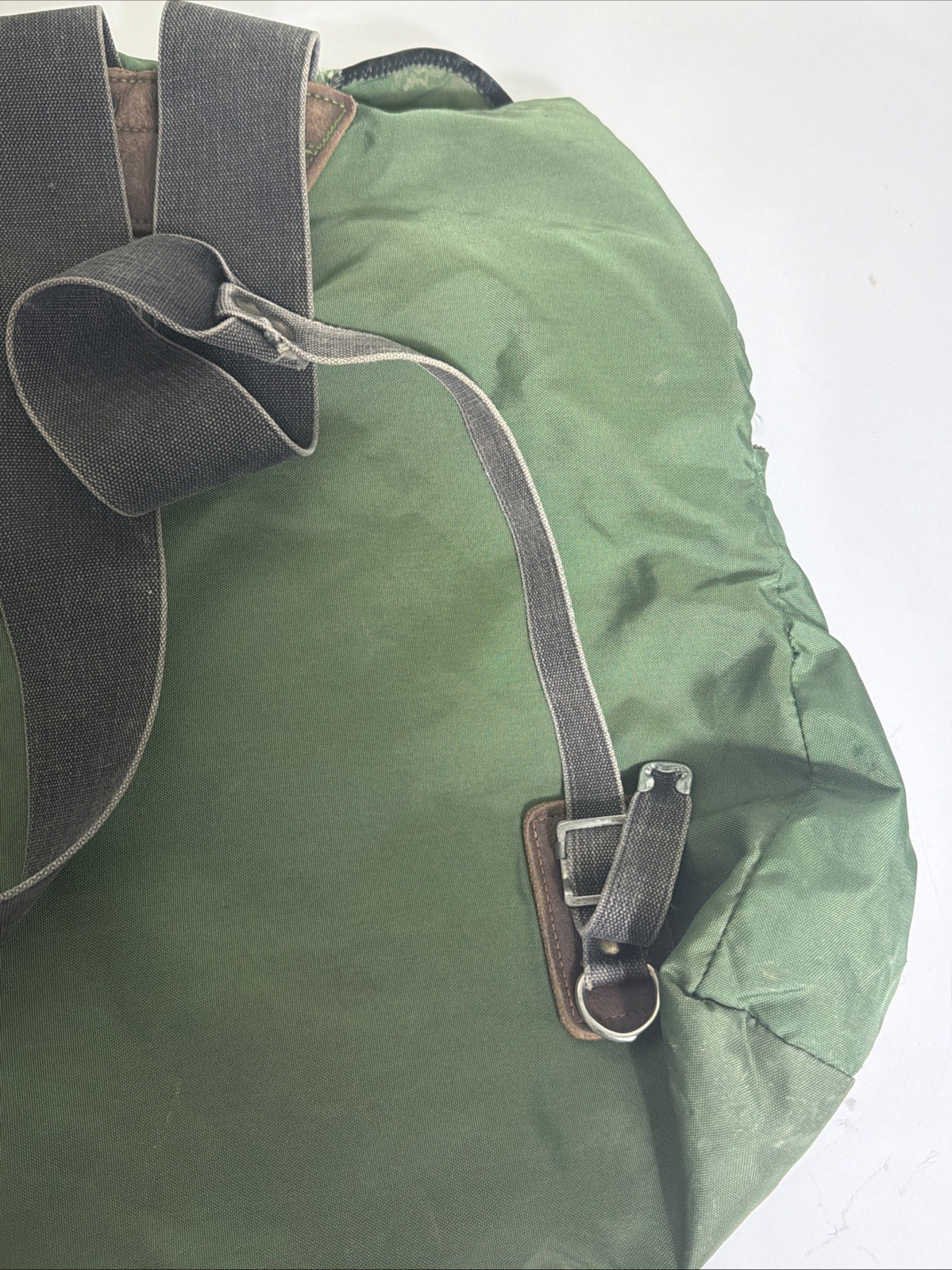 Vintage Small Green Hiking Rucksack Nylon Leather Cotton 16x16x4