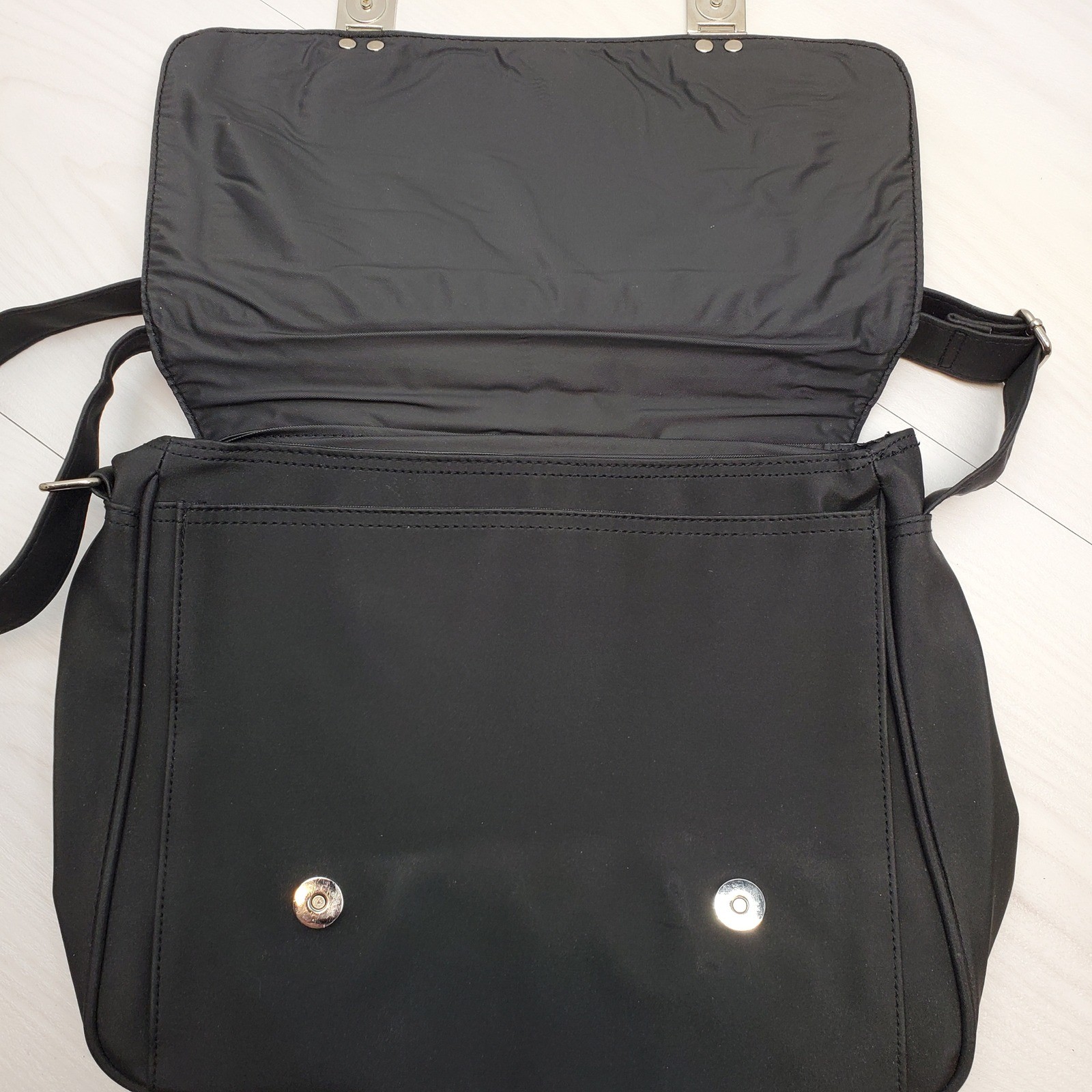 Black Messenger Bag Crossbody Bag PVC Adjustable Strap Silver Buckle