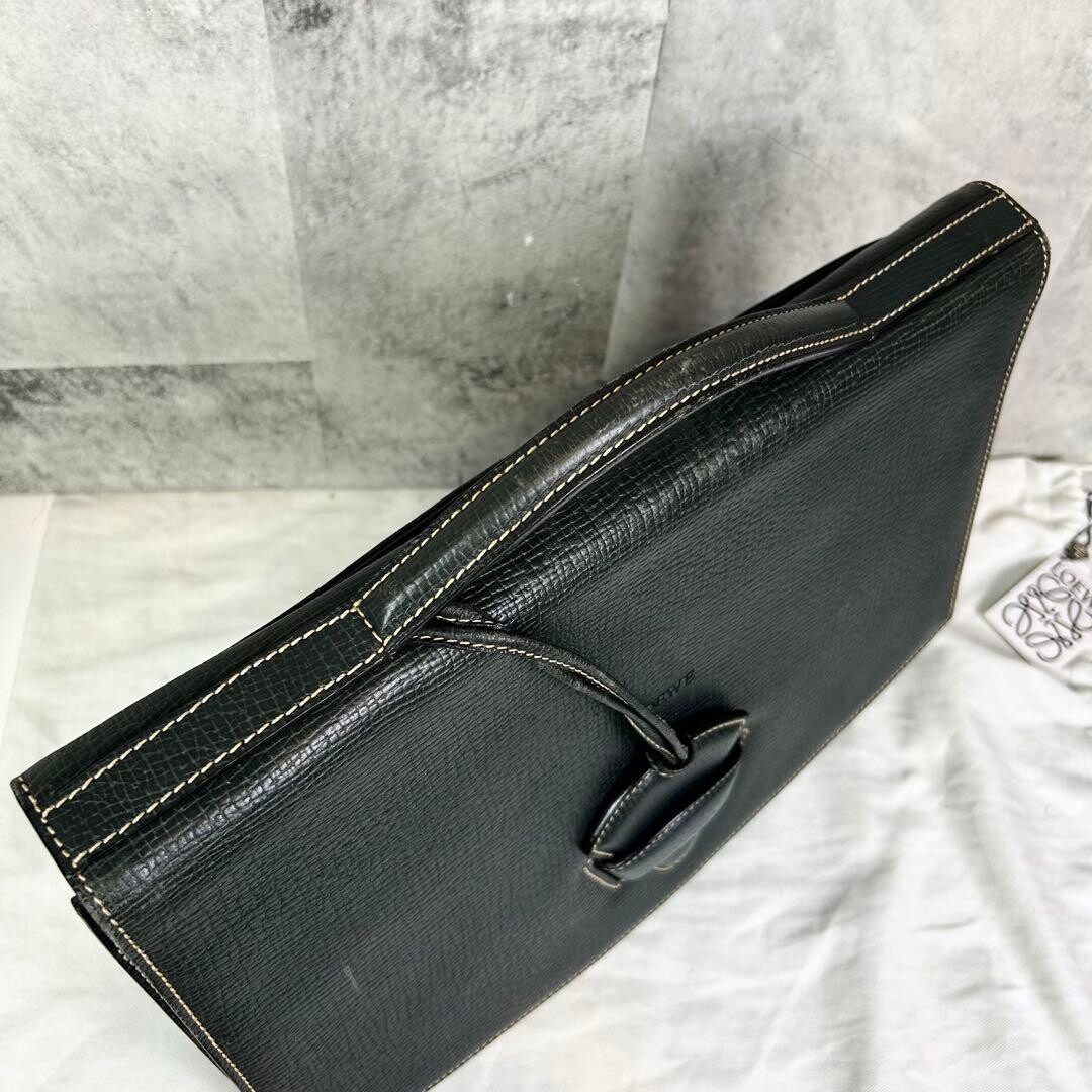 LOEWE Barcelona Leather Business Handbag Top Handle Dark Green Womens 37cm