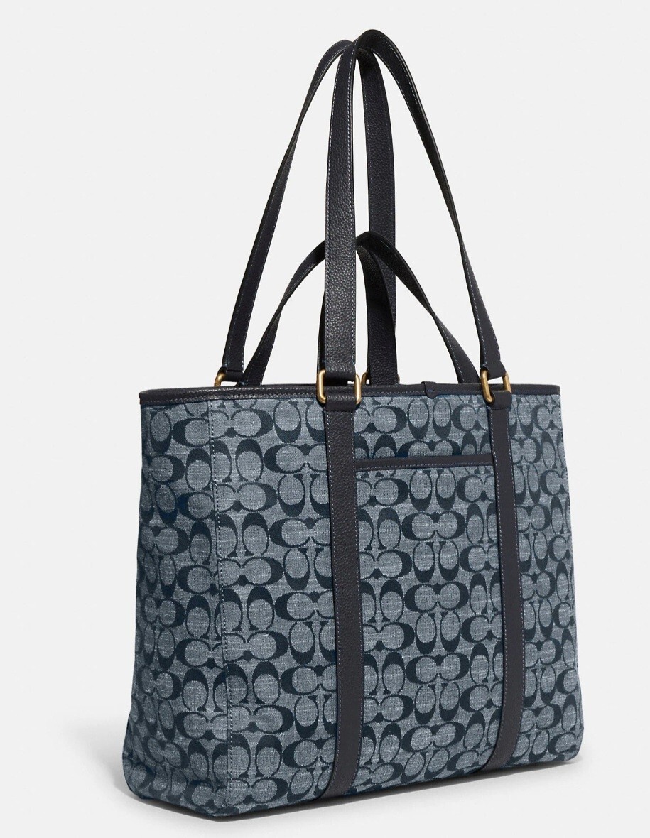 Coach Hudson Signature Chambray Demin Blue Double Handle Tote C8182