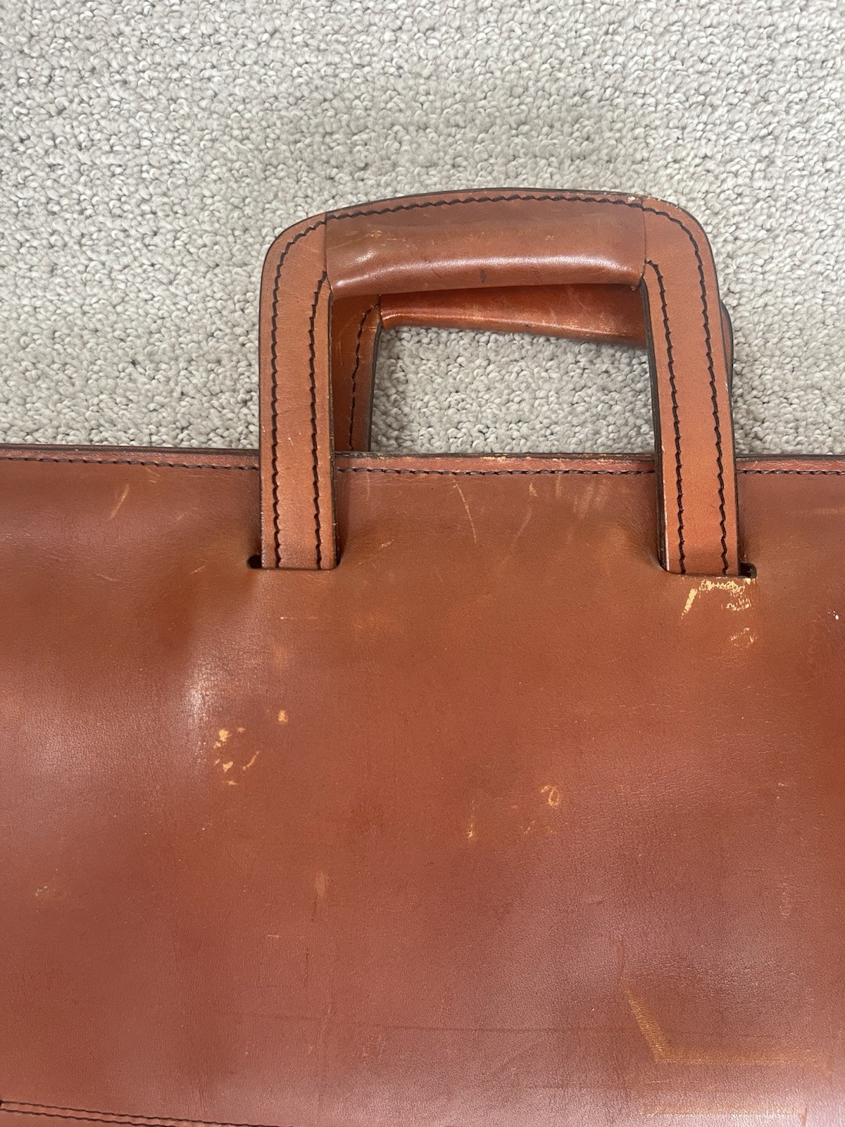 Schlesinger Brothers Briefcase Saddle Leather Vintage USA Slide Handle