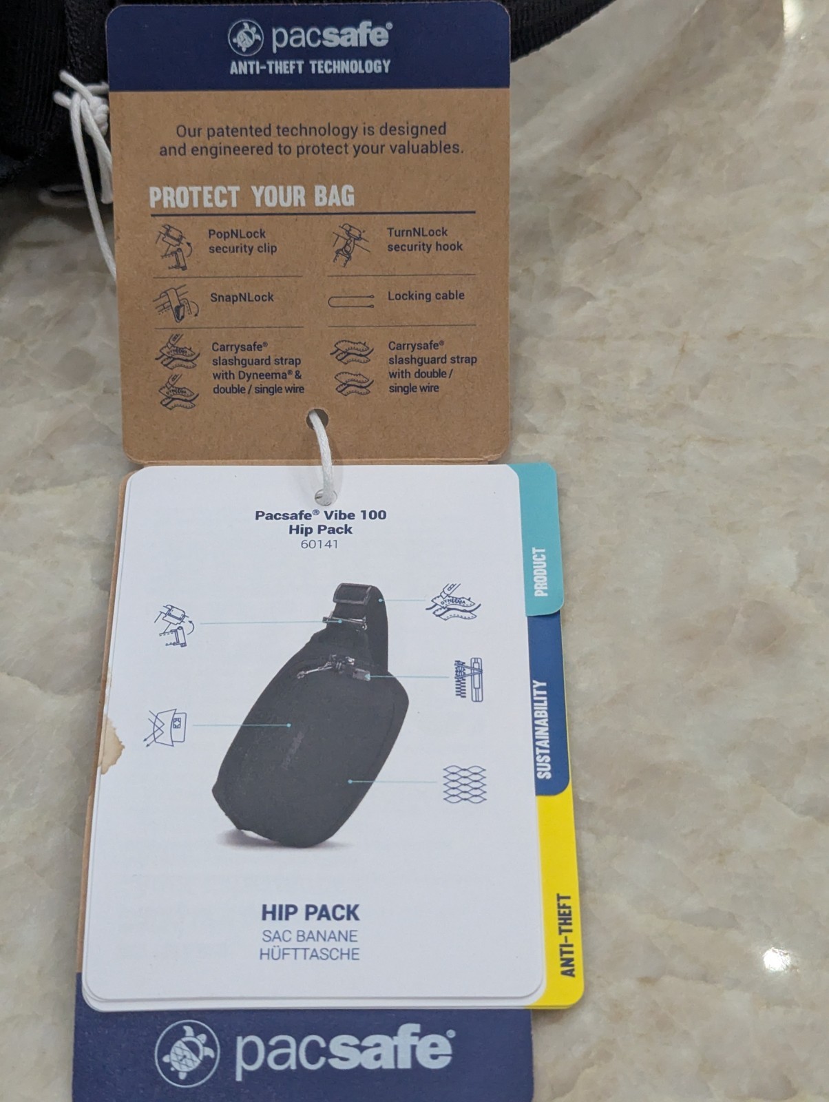 Pacsafe Vibe 100 Anti-Theft Lightweight Hip Pack, Black NWT