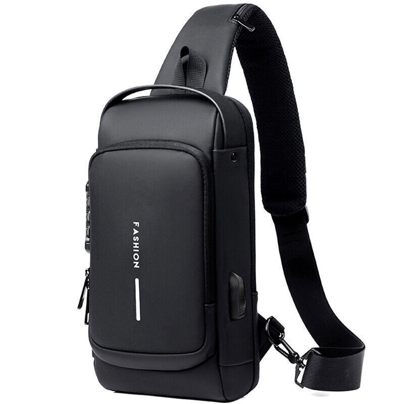 Men’s Sling Backpack Oxford cloth Waterproof&Anti-theft Crossbody Bag USB Port A