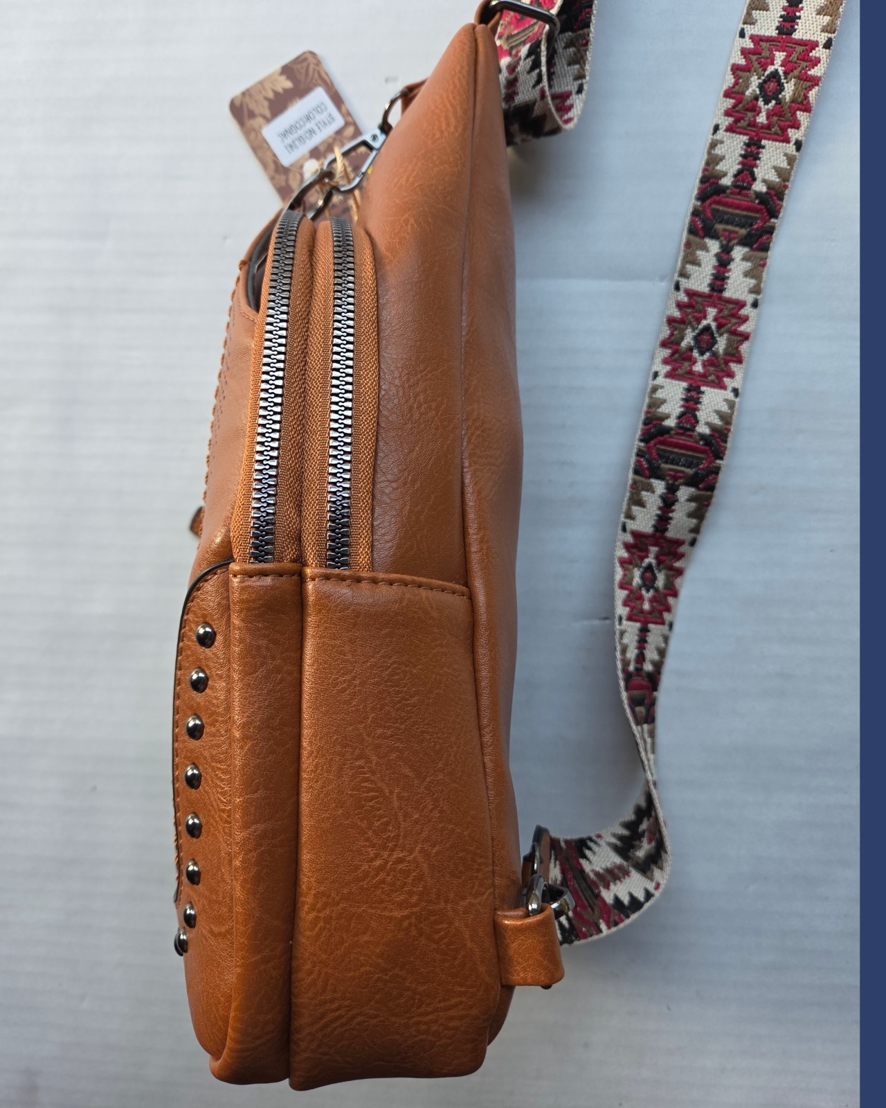 Sam & Hadley Western Cognac Color Crossbody Sling Bag with Studded Accent